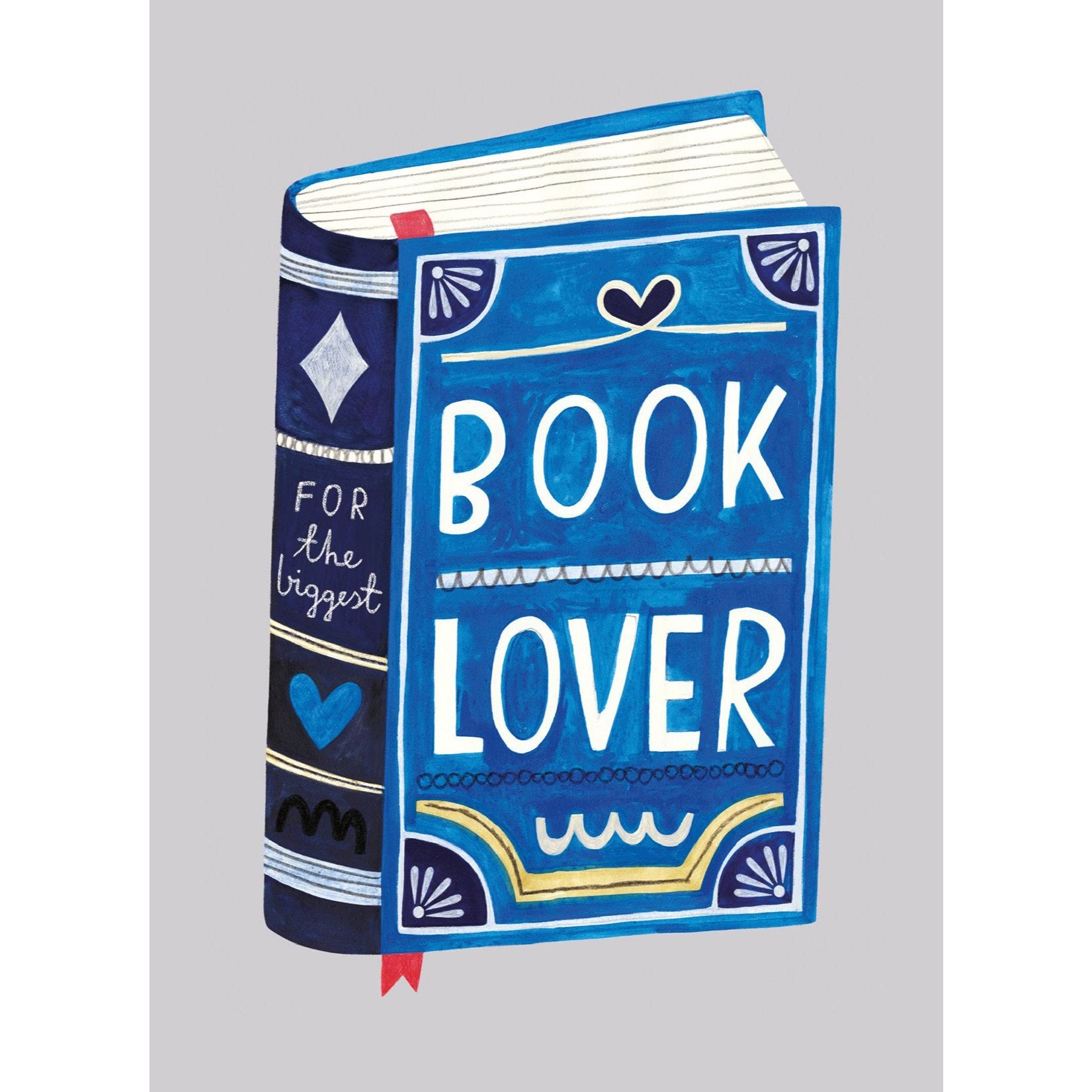 Book-shaped card with 'Book Lover' text on a gray background