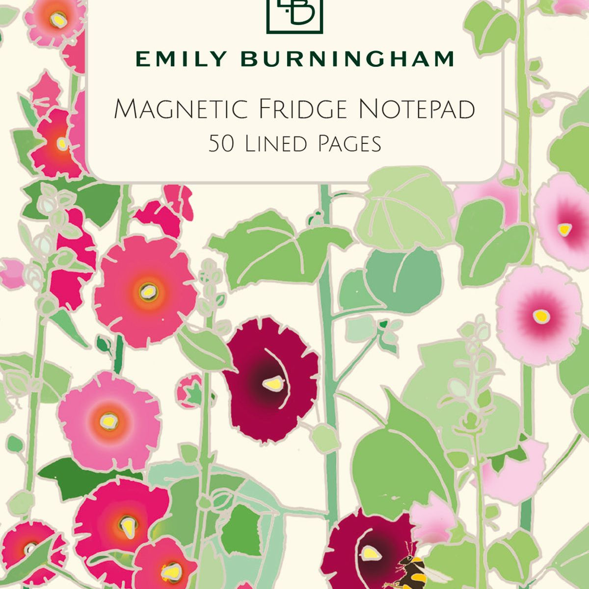 Magnetic fridge notepad with floral design and Emily Burningham branding