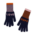 Pair of gloves with 'LOVE' and 'HOPE' text on a white background