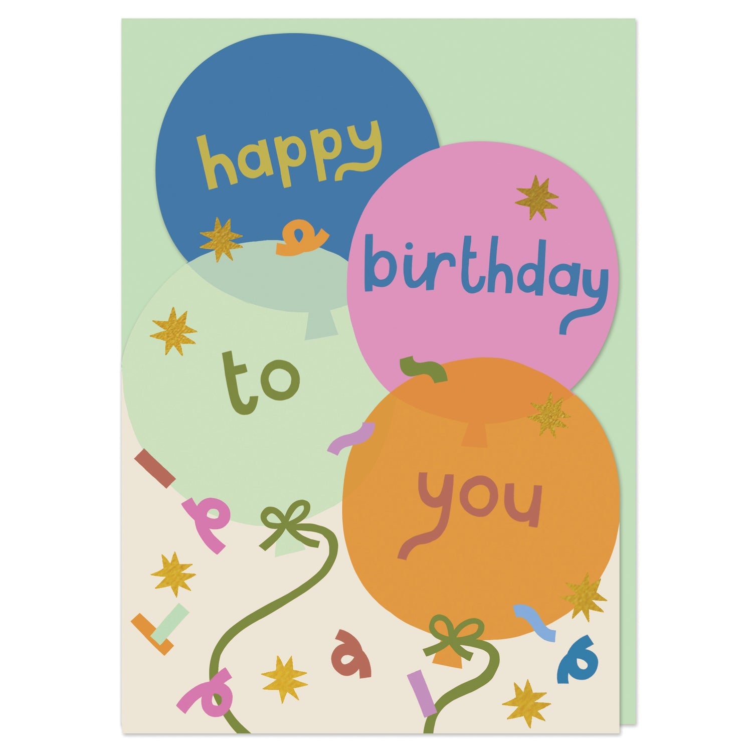 Colorful birthday card with balloons and text on a light green background