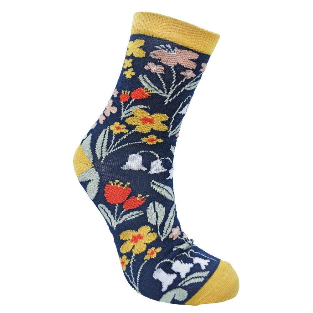 Yellow and blue floral bamboo socks