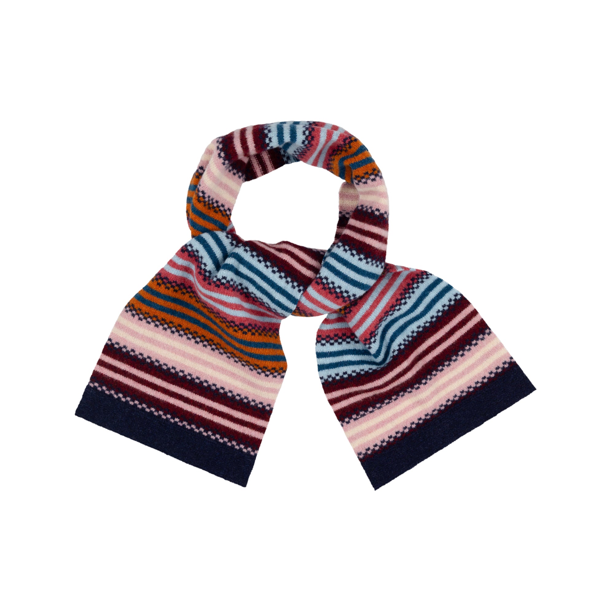 Striped scarf with multicolor pattern on a white background
