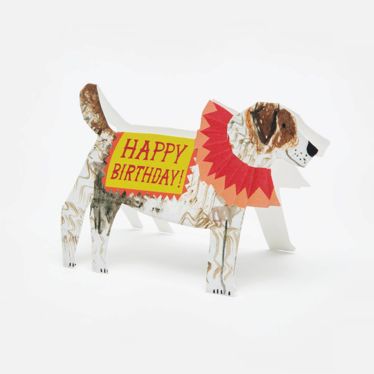 Dog-shaped birthday card with 'Happy Birthday!' message on a white background