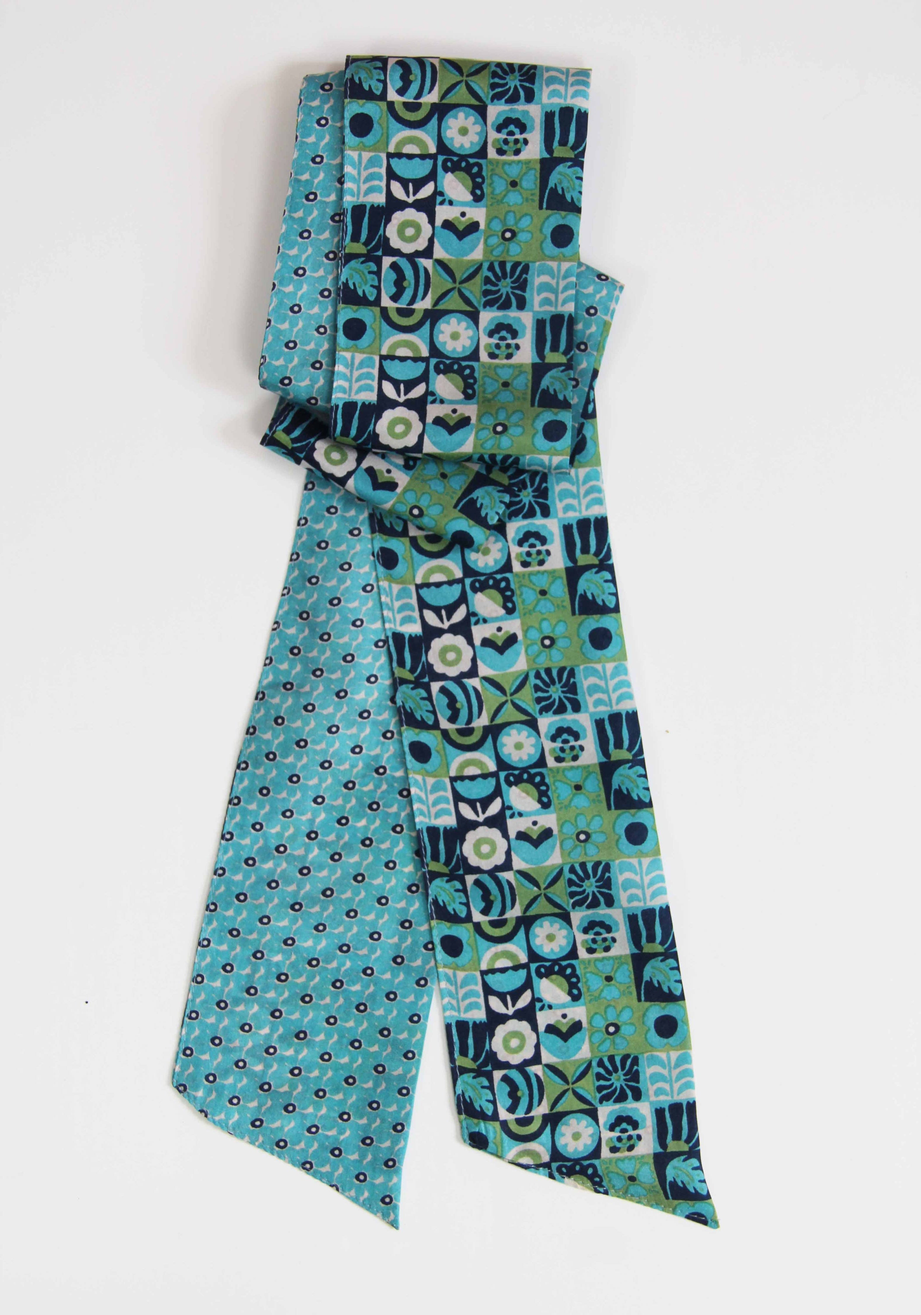 100% Silk Double Sided Bandeau Scarf Solveig Blue