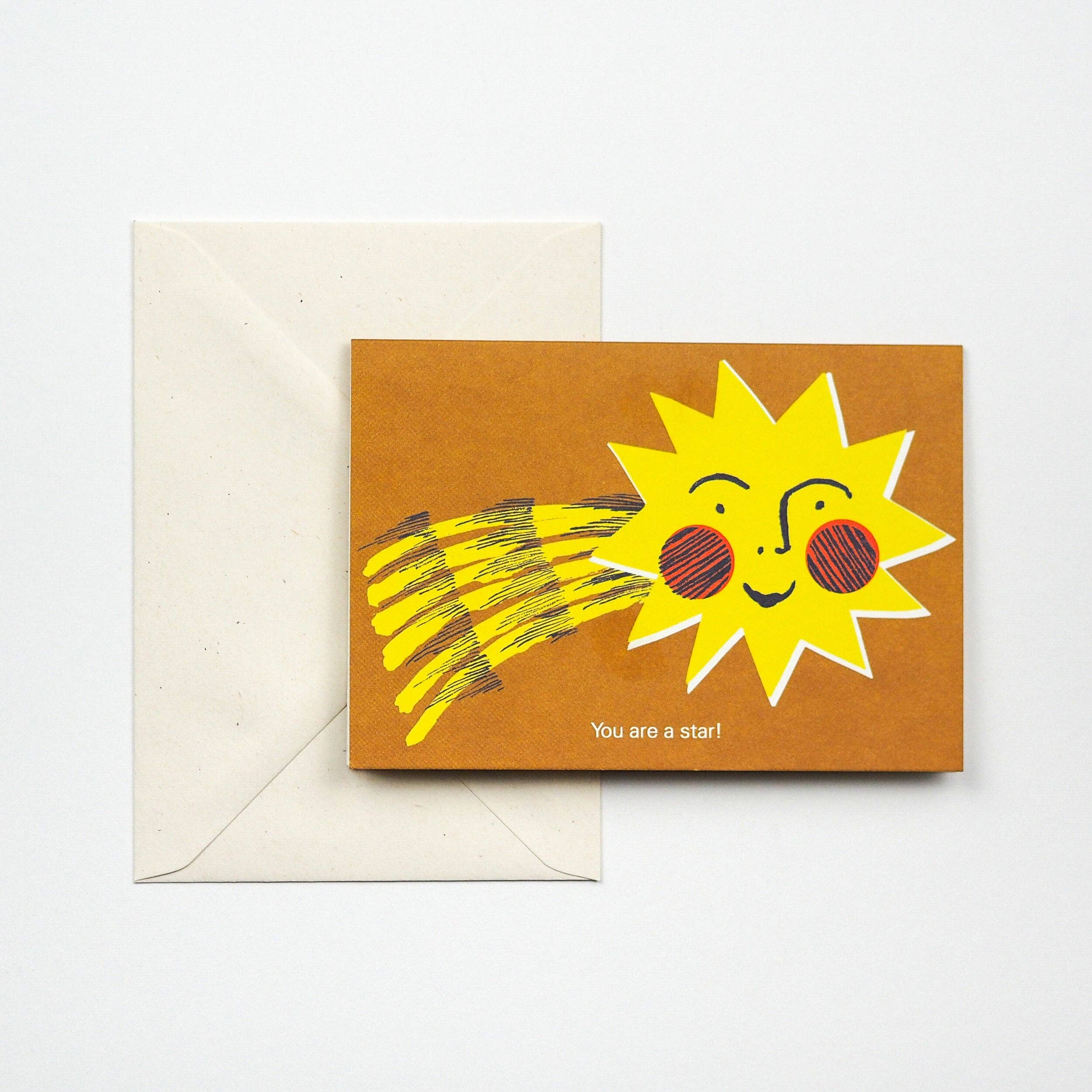 Card with a sun illustration and 'You are a star!' text on a white background