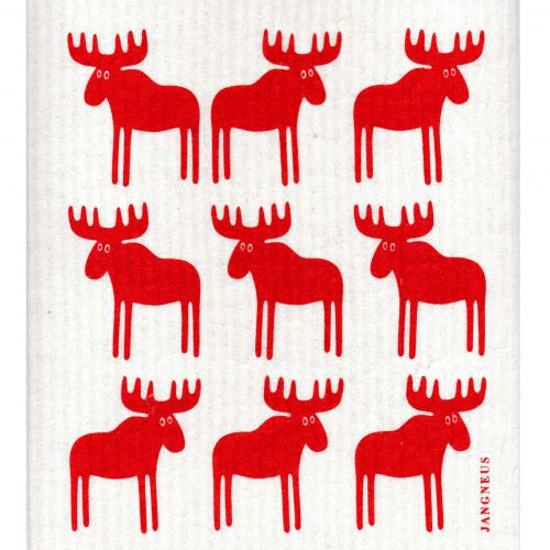 White cloth with red moose pattern and 'Jangneus' branding