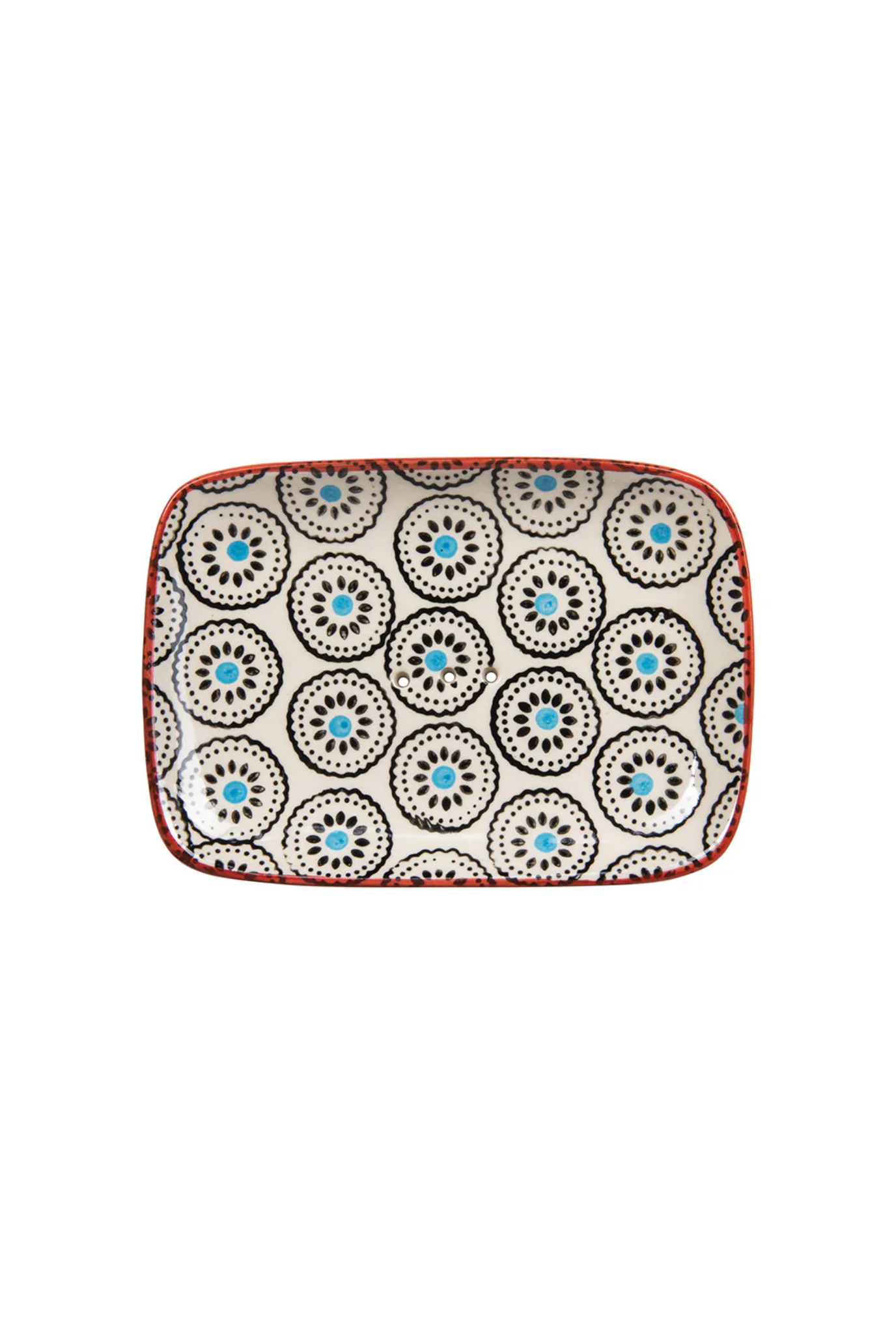 Decorative soap dish with a geometric pattern on a white background