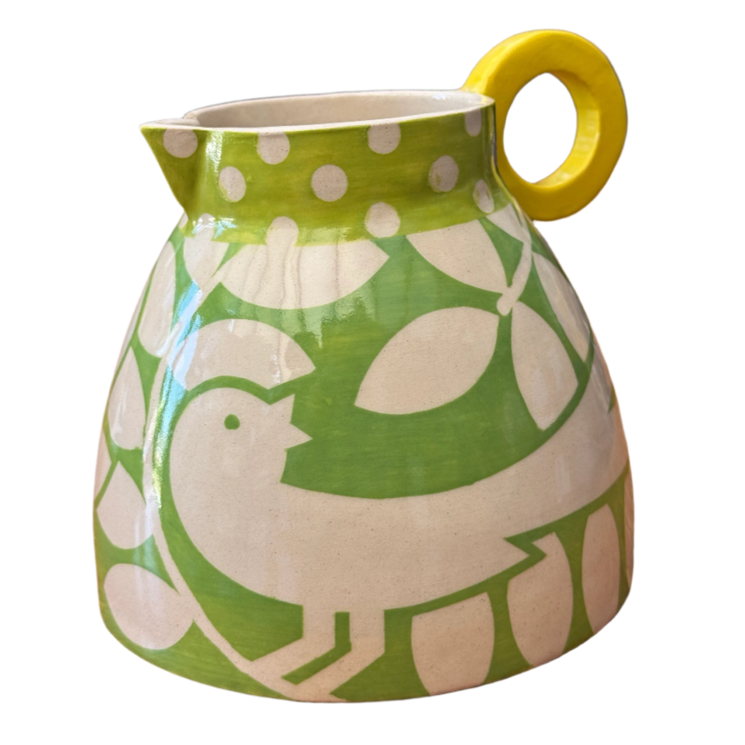Handmade Green Bird Fat Jug By Ken Eardley