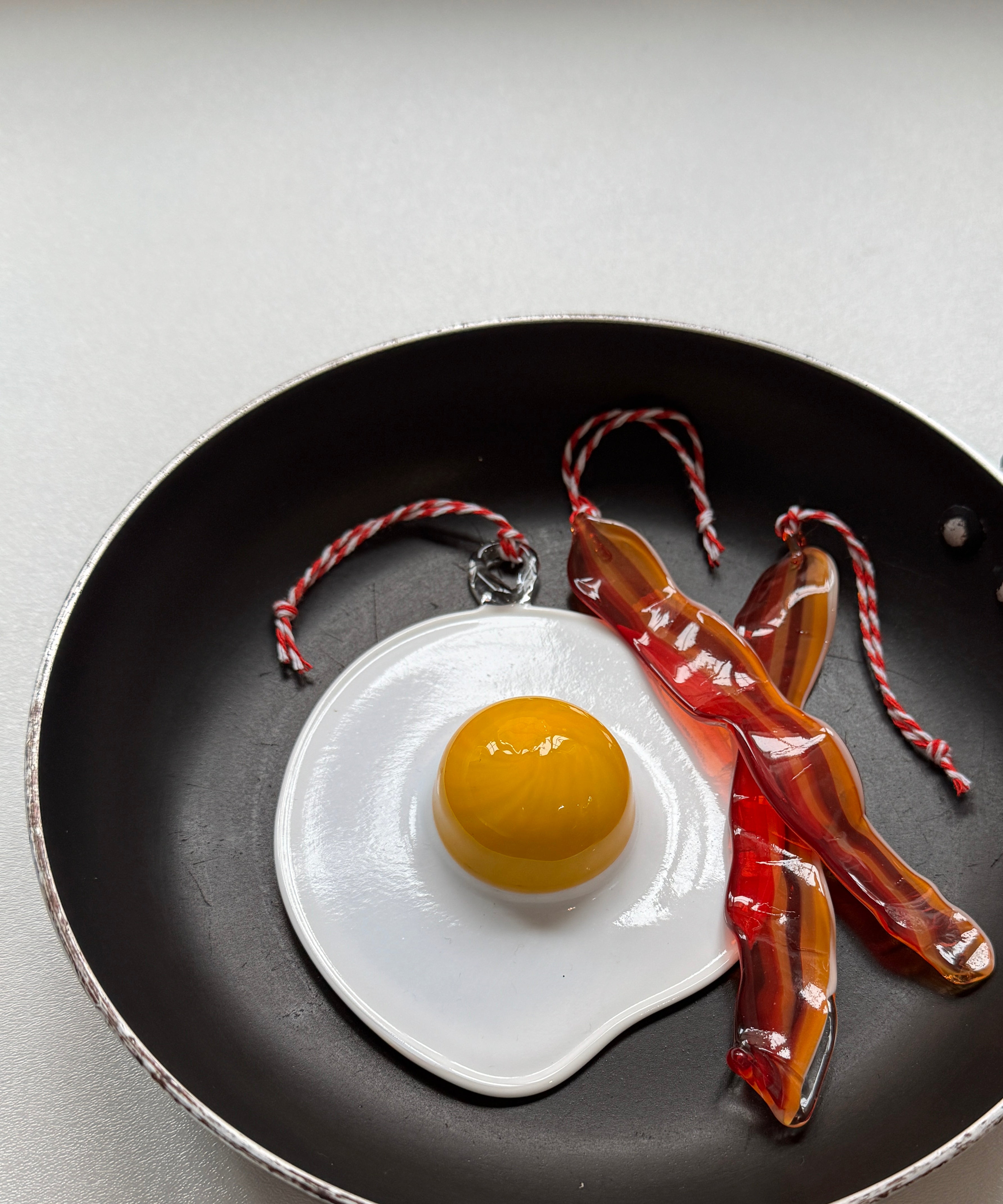 glass egg and bacon decoration