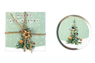 Christmas-themed card with decorative string and a small round mirror featuring a Christmas tree design.