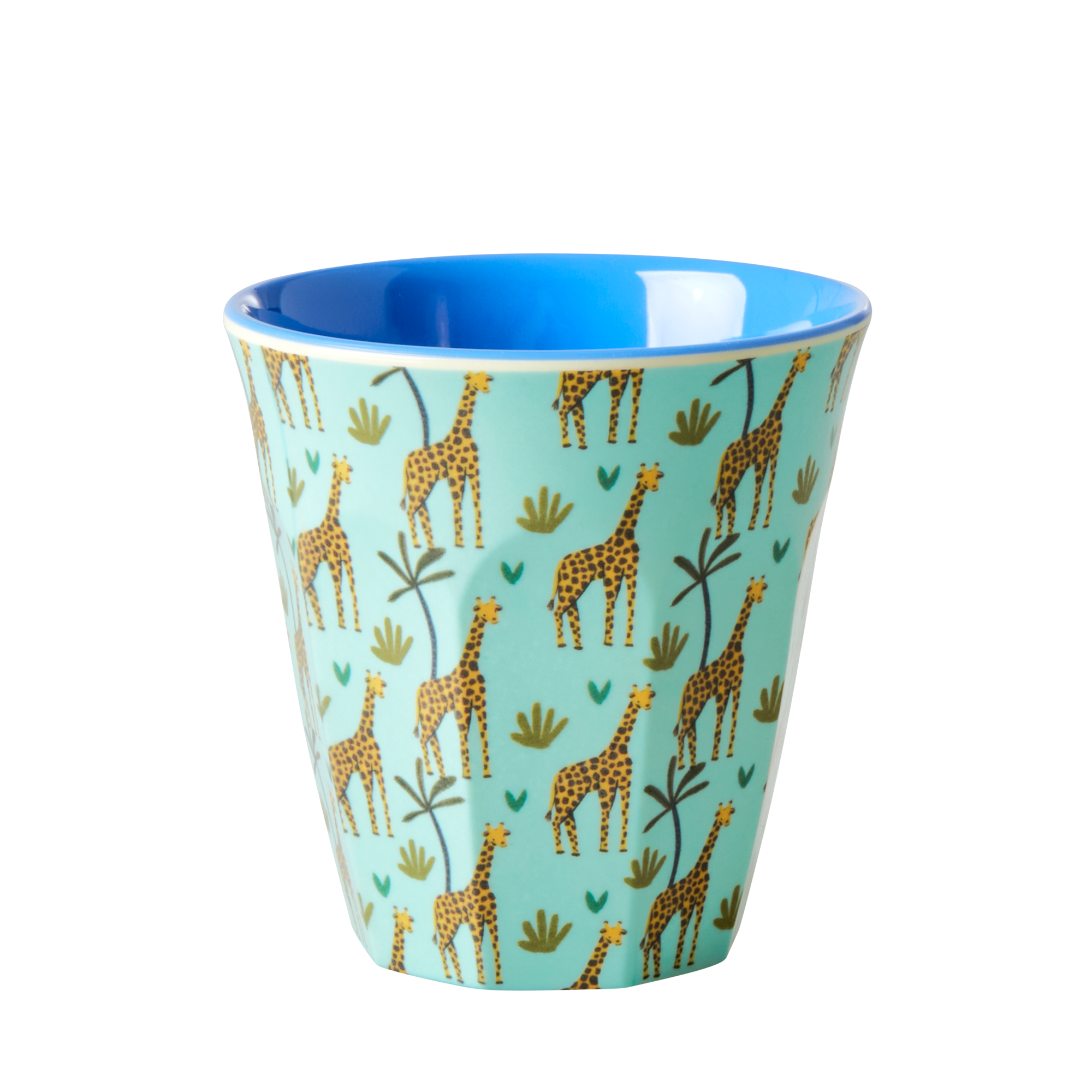 Children's cup with giraffe pattern on a white background