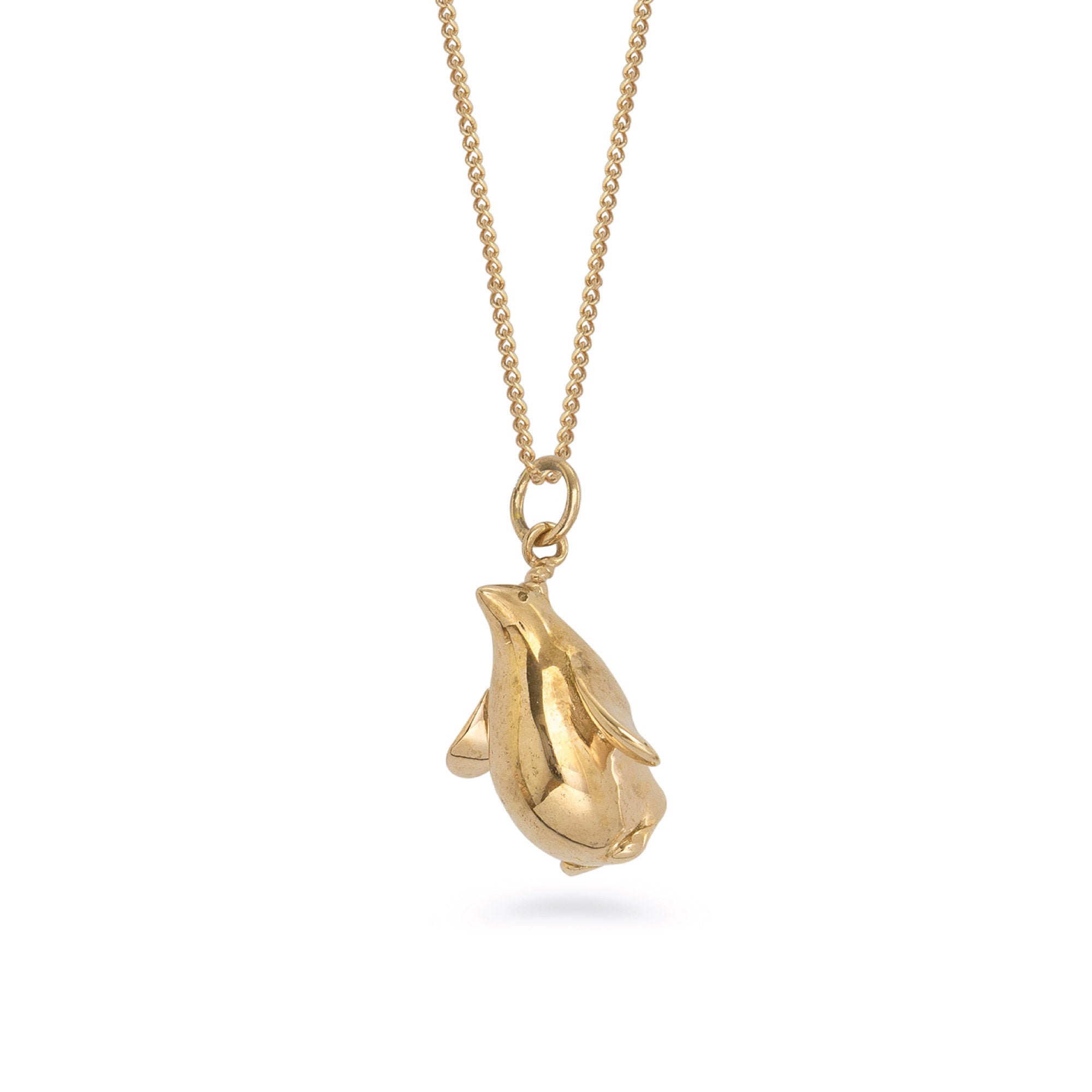 Fat Penguin Pendant Necklace Gold Vermeil