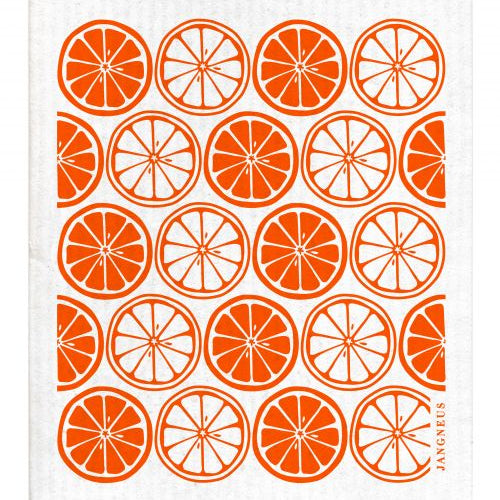 Orange slices print on white dishcloth featuring ‘jangneus’ branding
