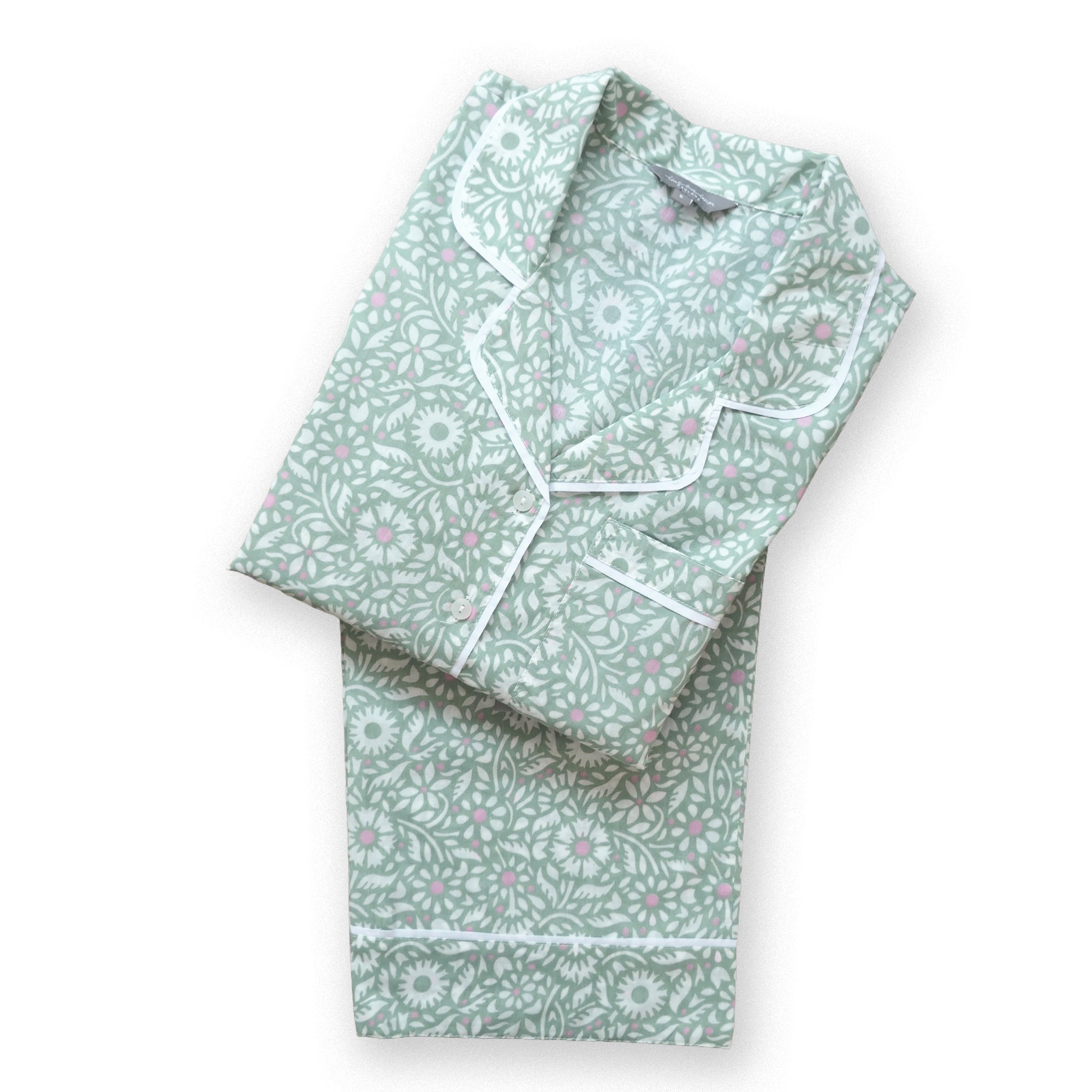 Floral patterned pajama set on a white background