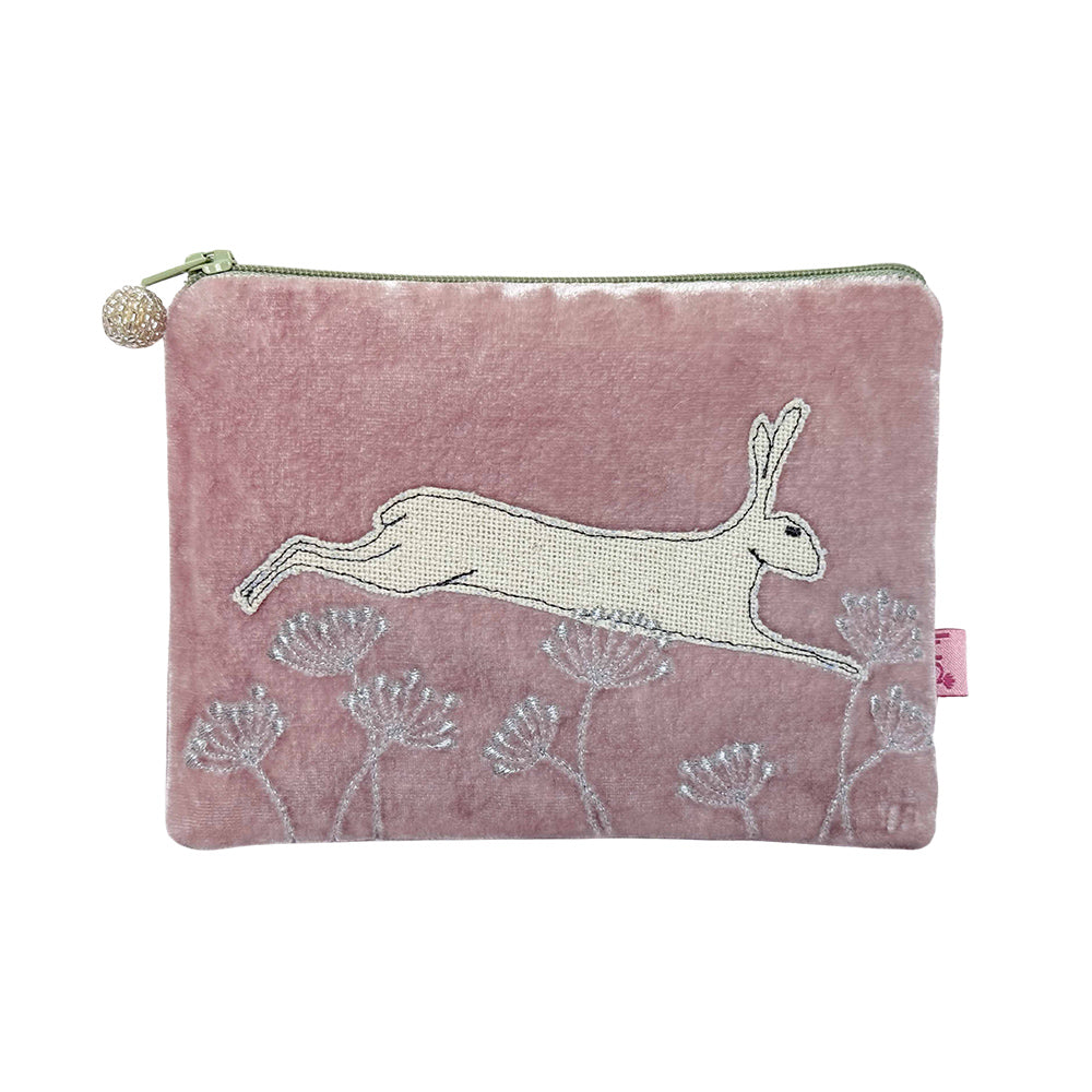 Leaping Hare Velvet Coin Purse Dusky Pink