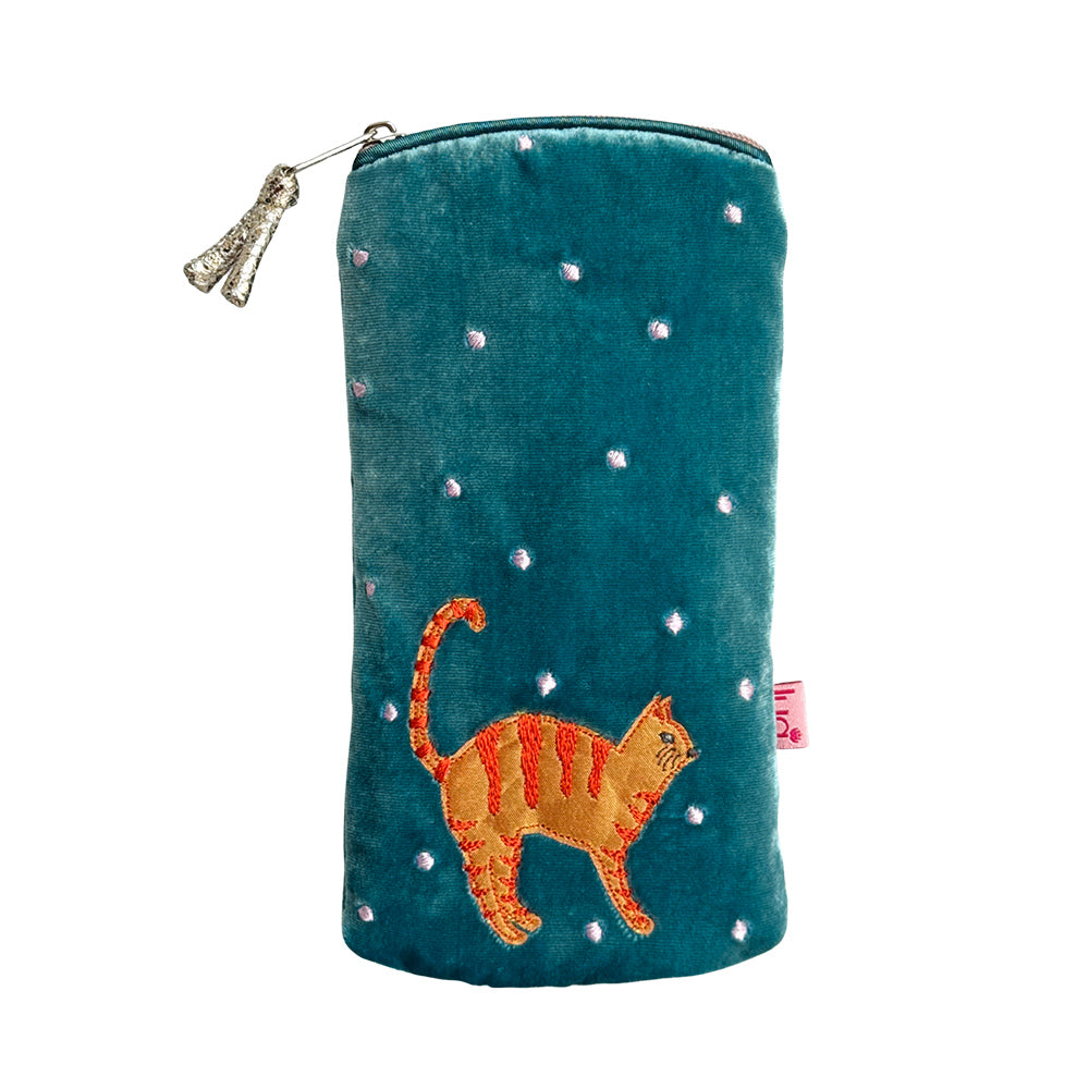 Velvet Glasses Purse Ginger Cat Dots