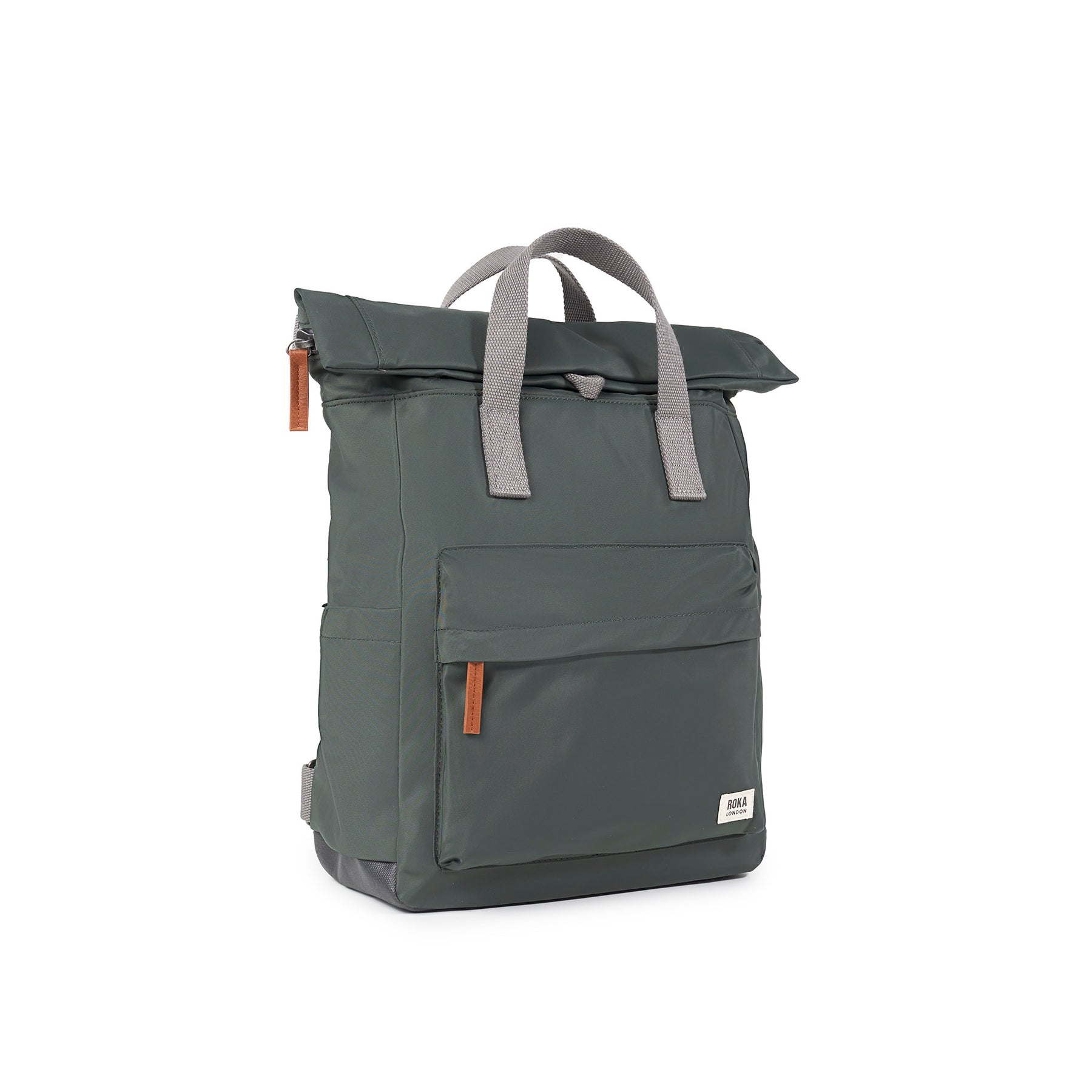 Gray backpack with orange accents on a white background