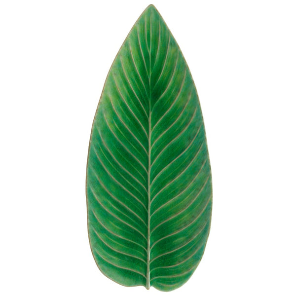 Green leaf-shaped object on a white background