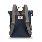 Navy blue backpack with gray straps on a white background