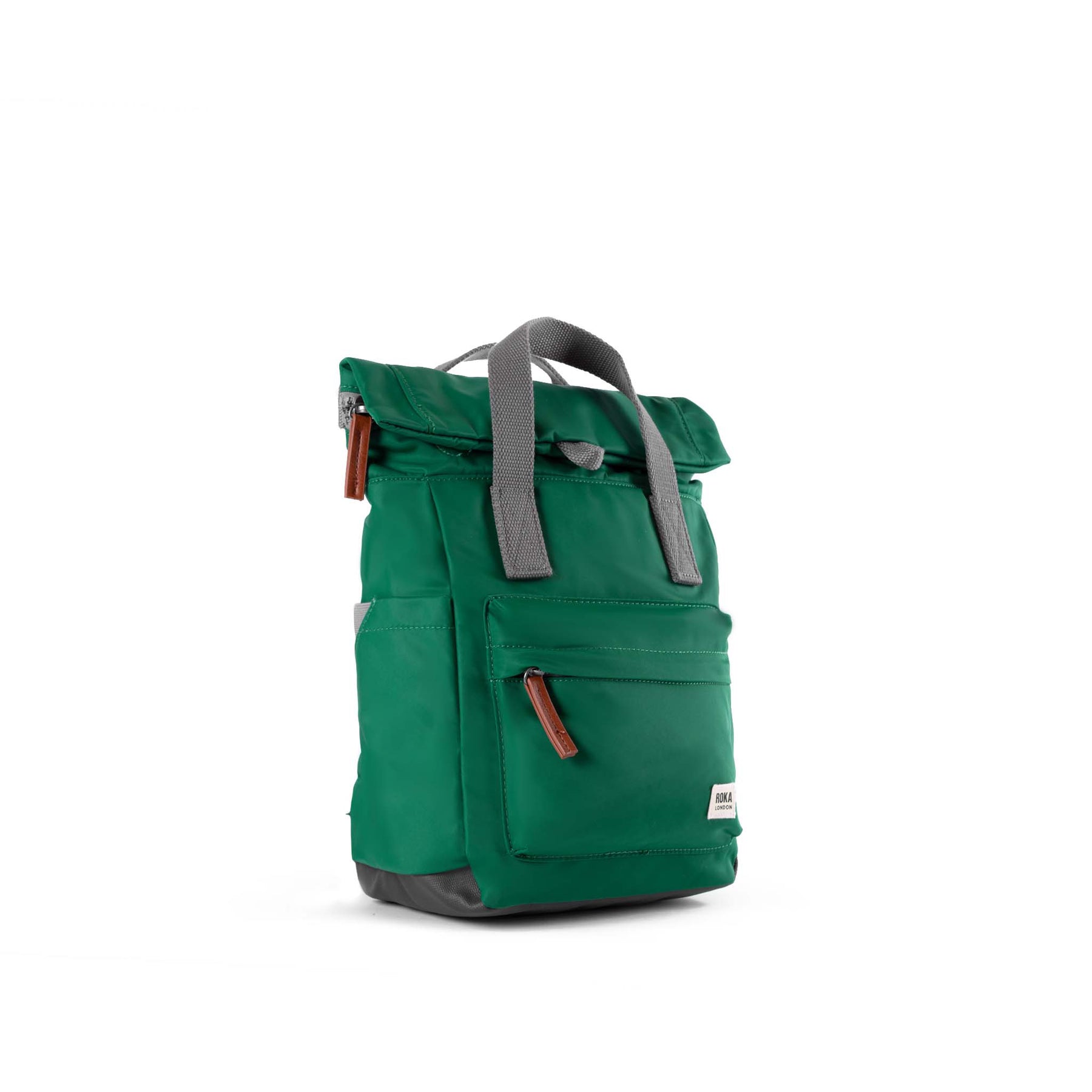 Green backpack with gray accents on a white background