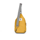 Yellow sling bag with a gray strap on a white background