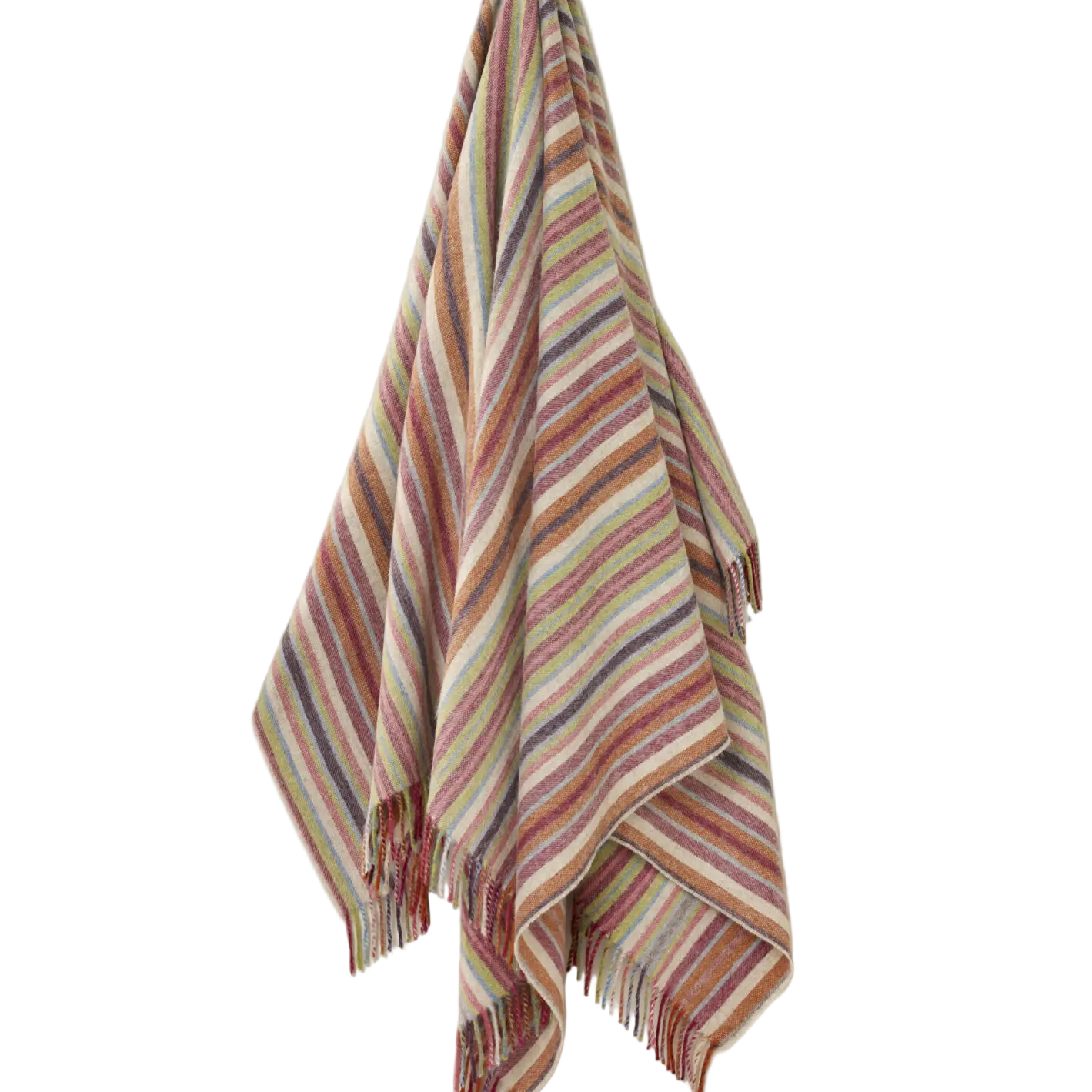 striped blanket draped on a white background