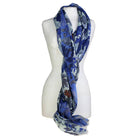 Sherwood wool stole with squirrel, owl, tree pattern: Blue