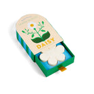 Box of soap with a daisy design on a white background