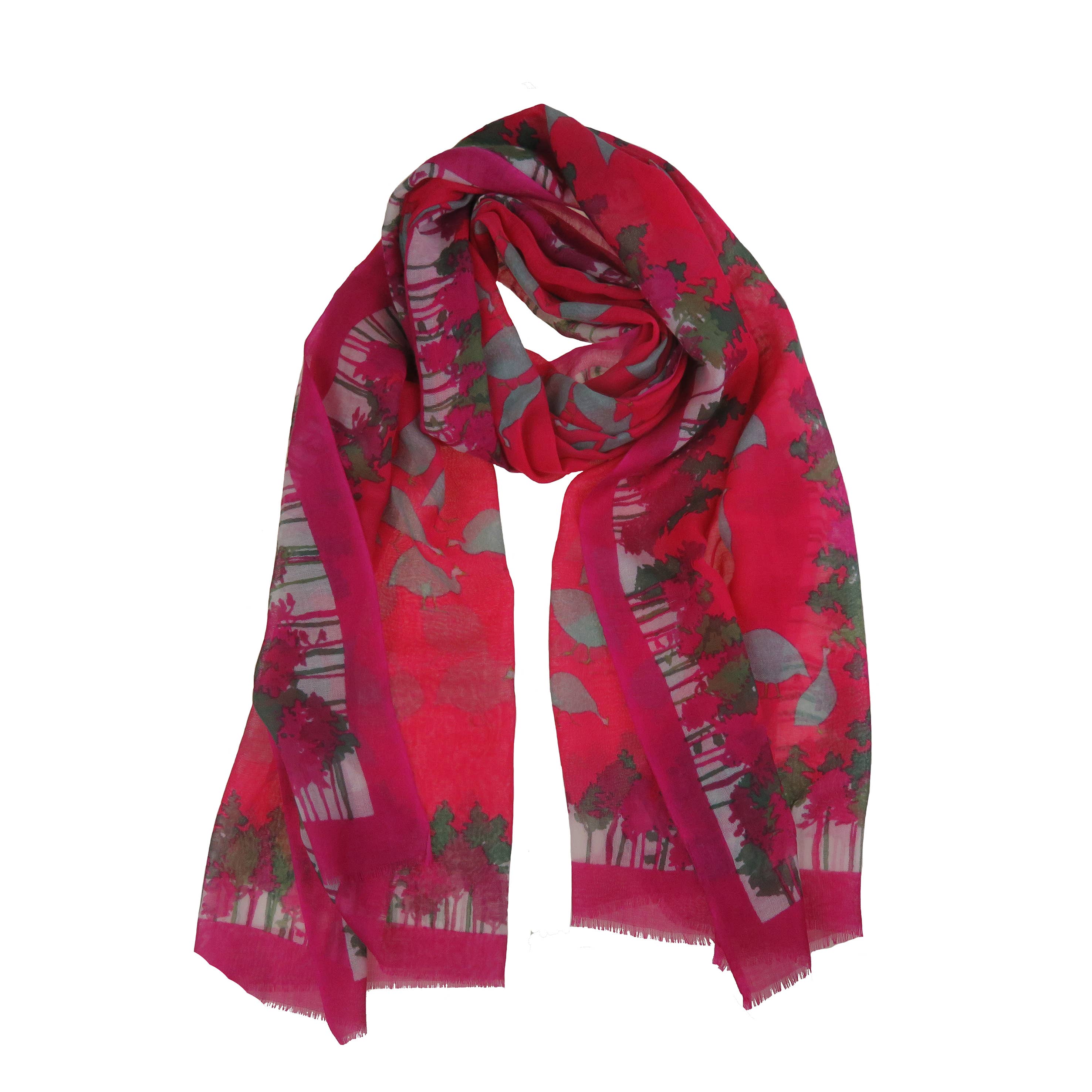 Stole Petites guinea fowl in Silk-wool Raspberry