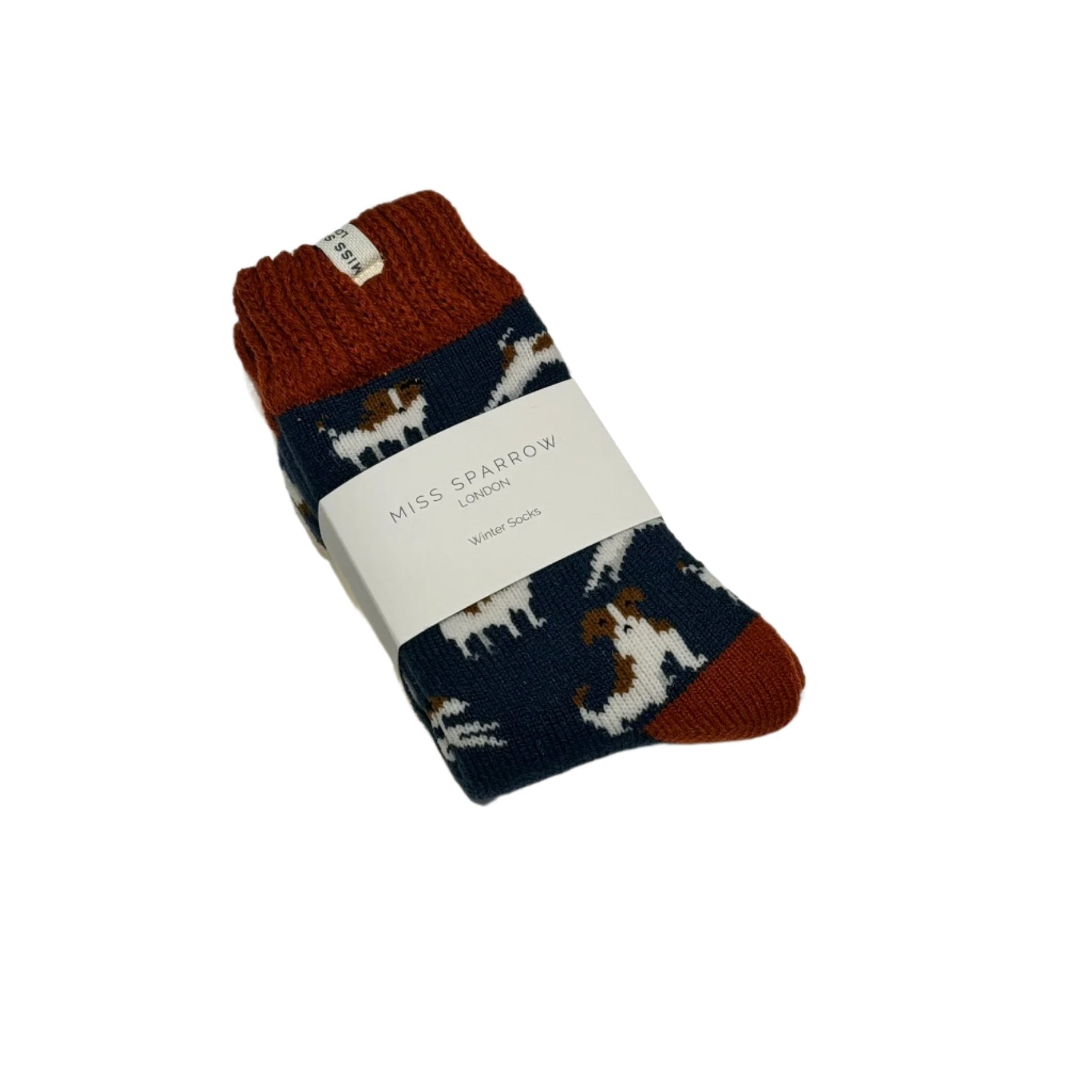 Winter Thick Socks- Terrier Dogs on blue with red