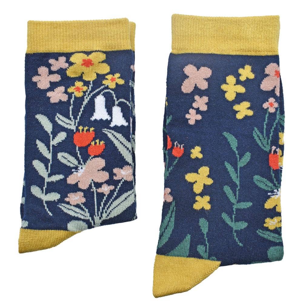 Yellow and blue floral bamboo socks