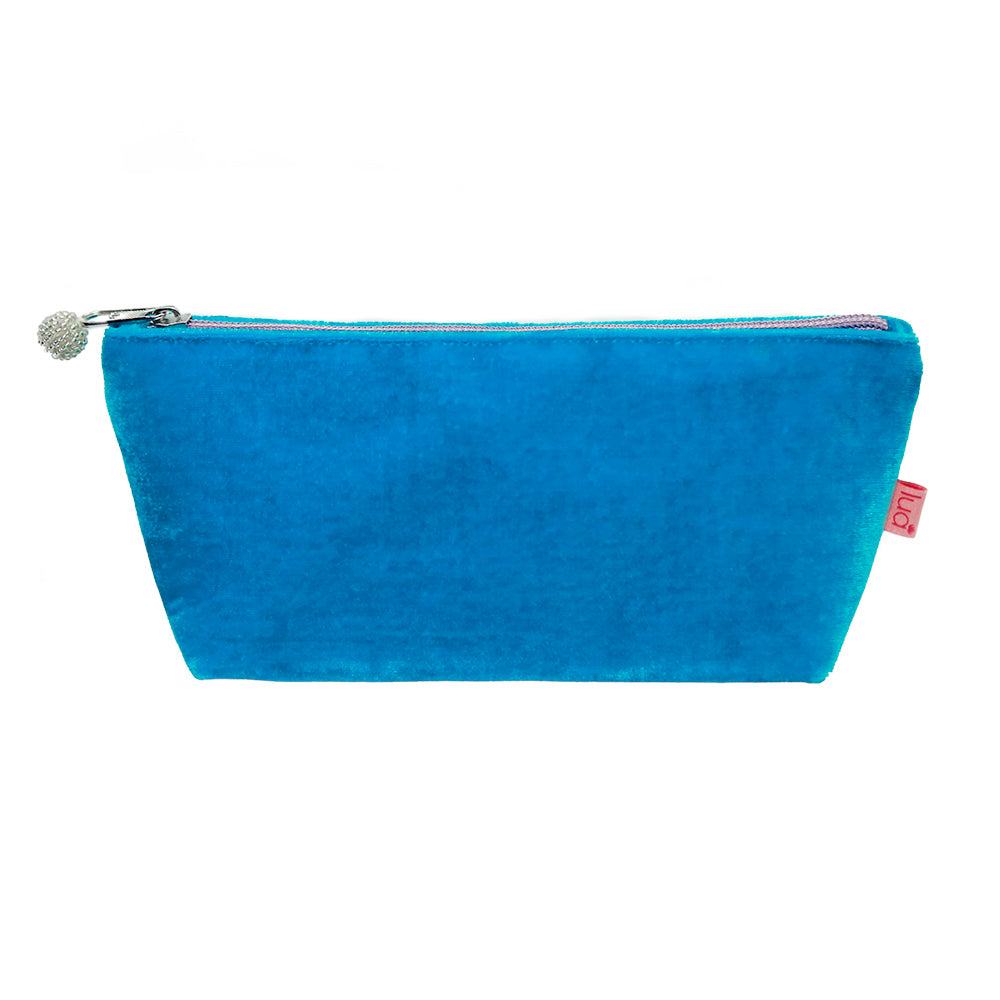 Velvet Long Cosmetic Purse Aqua Blue Lime Tree Design