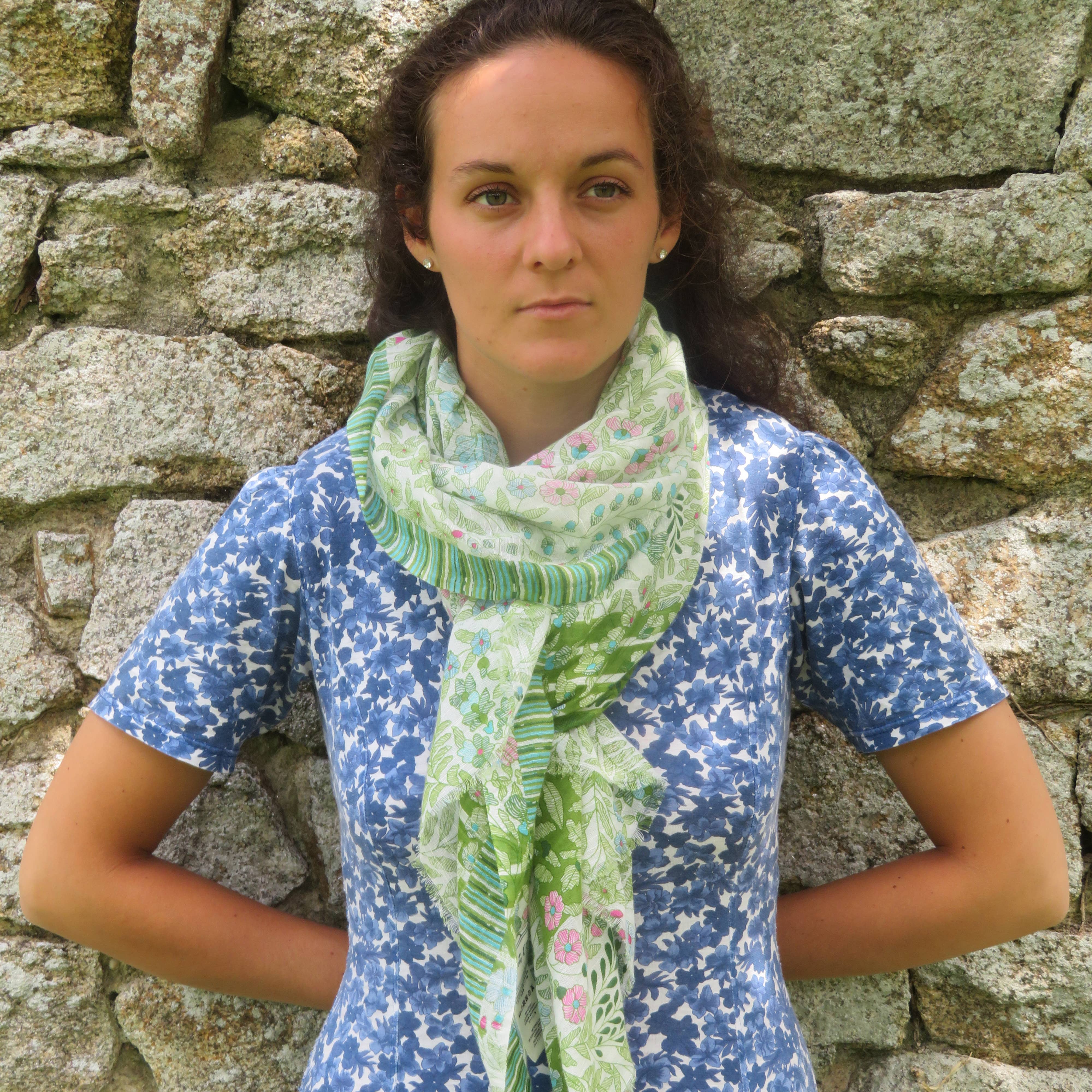 Pastoral Pareo Stole in Cotton Green