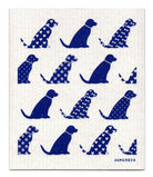 White cloth with blue dog patterns and 'Jangneus' branding