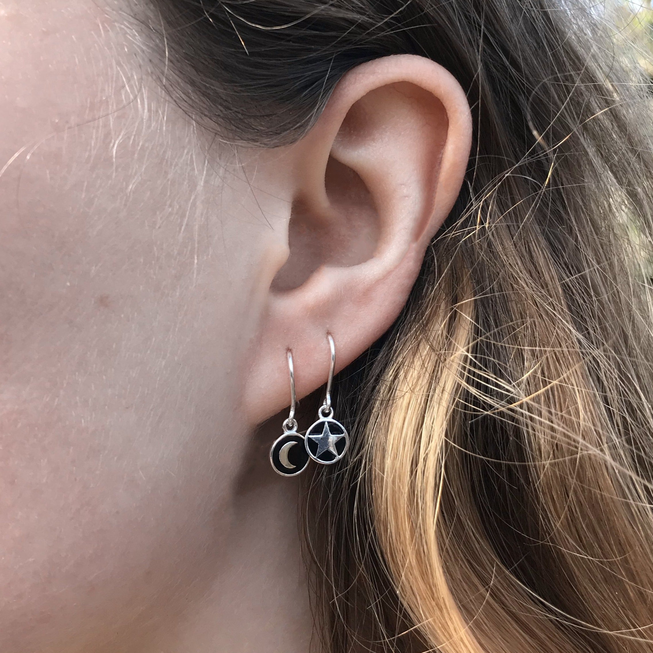 Mini Moon and Star Enamel Hook Earrings