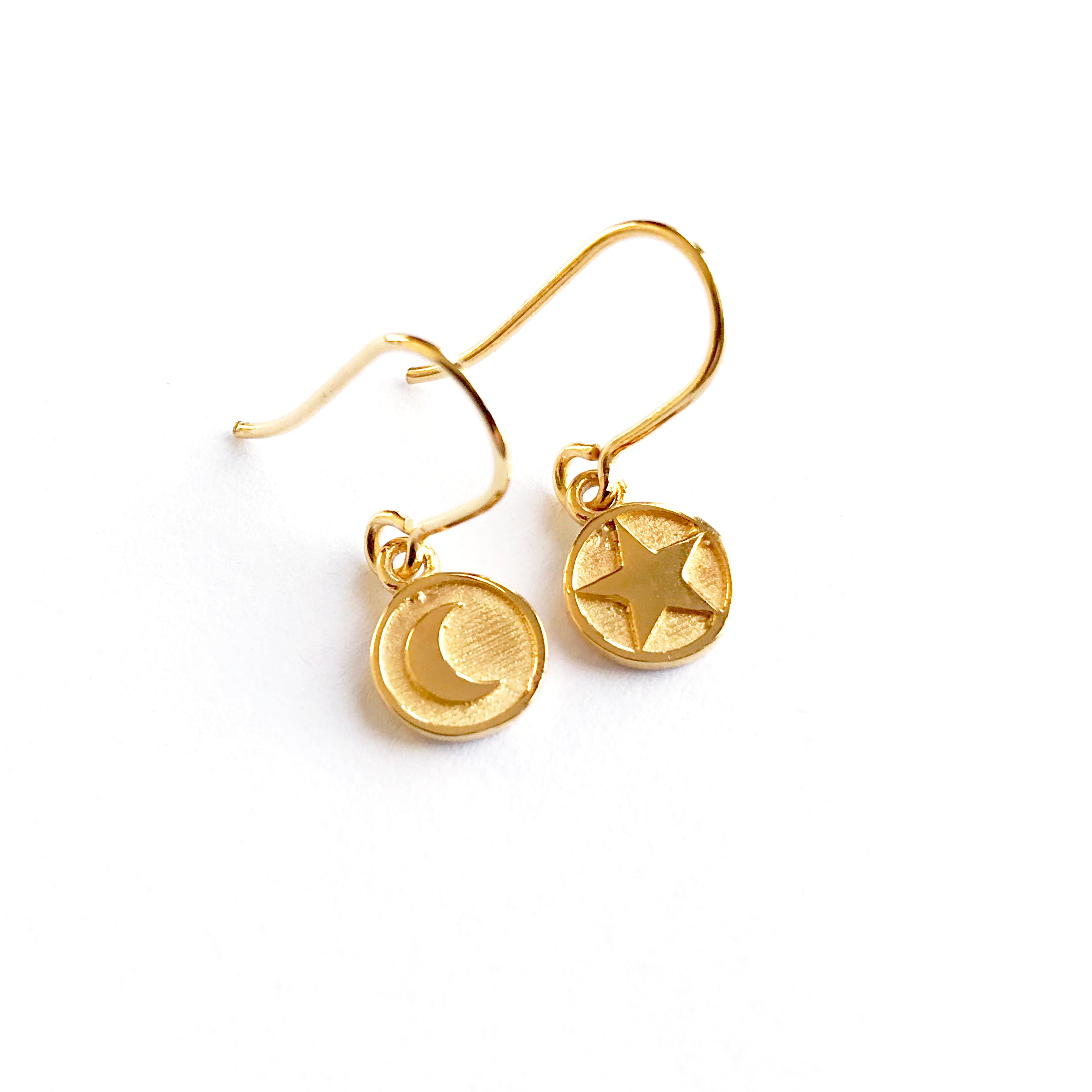 gold vermeil moon and star mendallion earrings