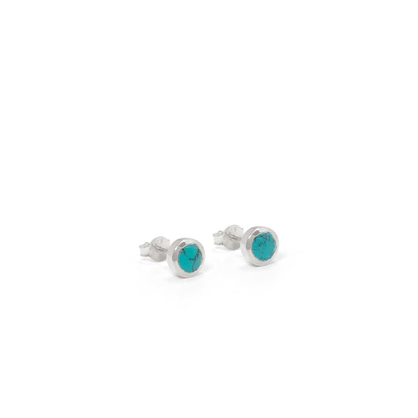 Birthstone Stud Earrings December: Turquoise and Sterling Silver