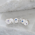 Hammered Birthstone Stud Earrings Sterling Silver