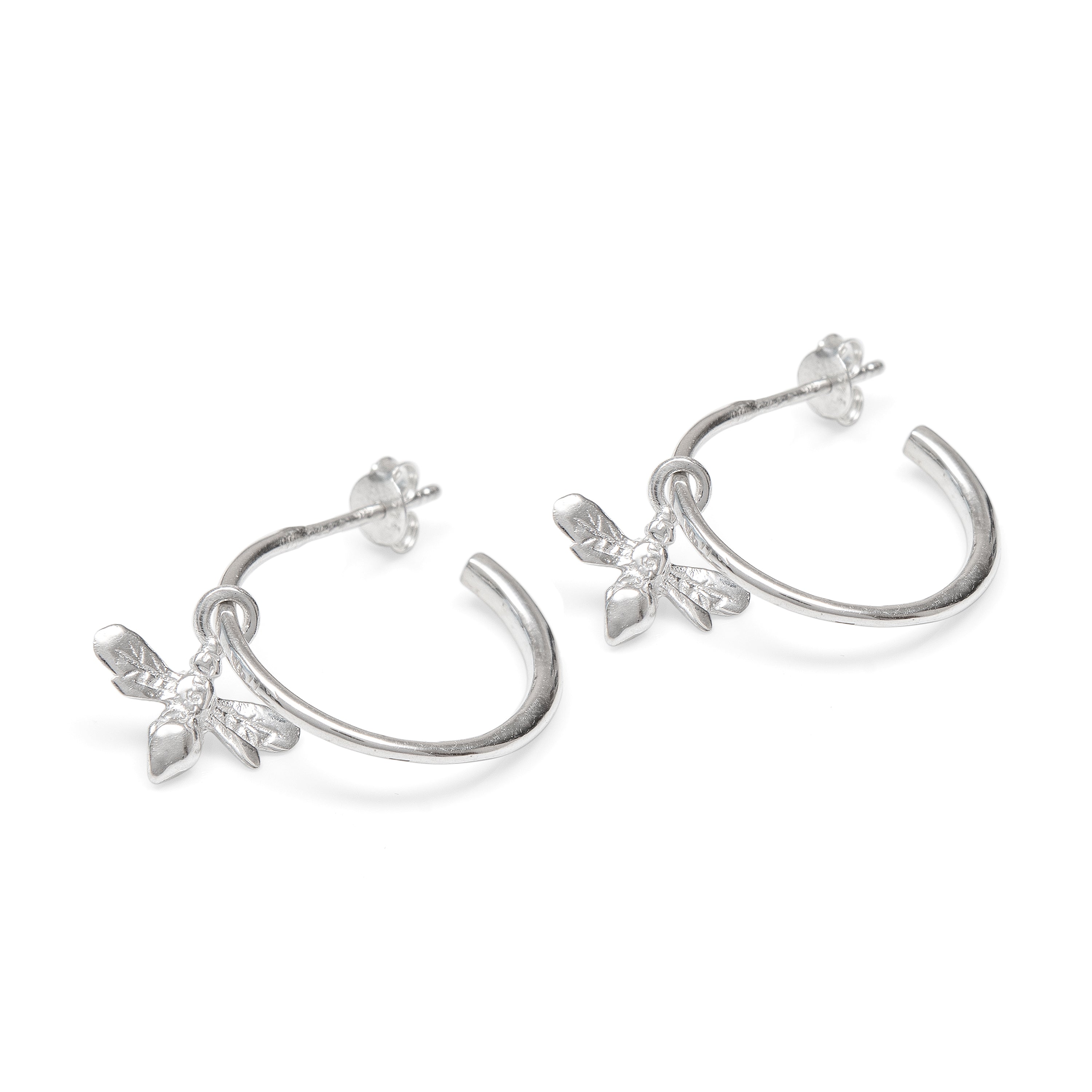 Half Hoop Earrings with Bee Sterling Silver
