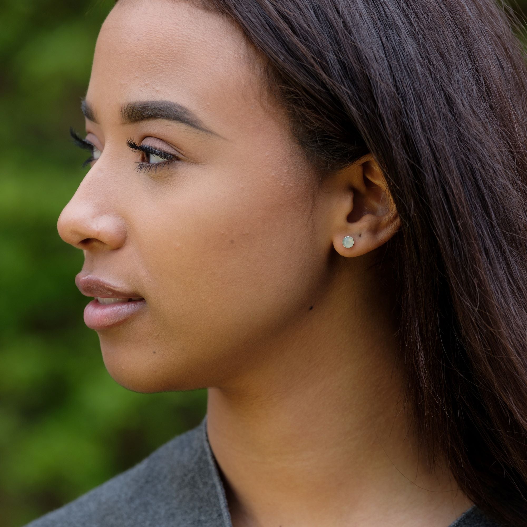 Birthstone Stud Earrings March: Aqua and Sterling Silver