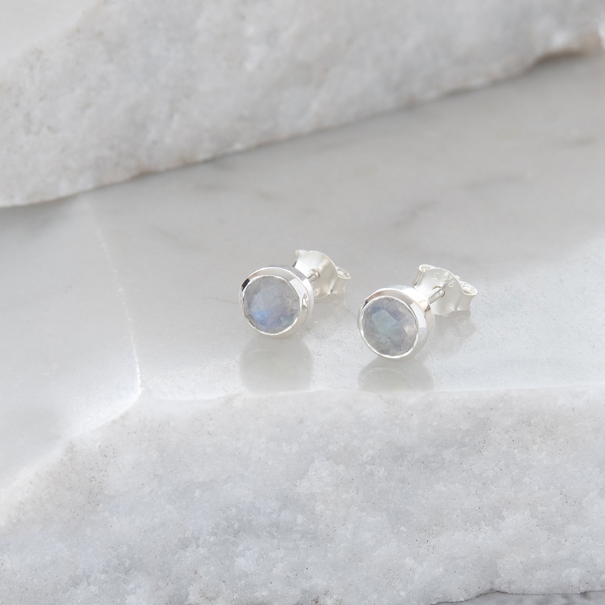 Birthstone Stud Earrings June: Moonstone and Sterling Silver