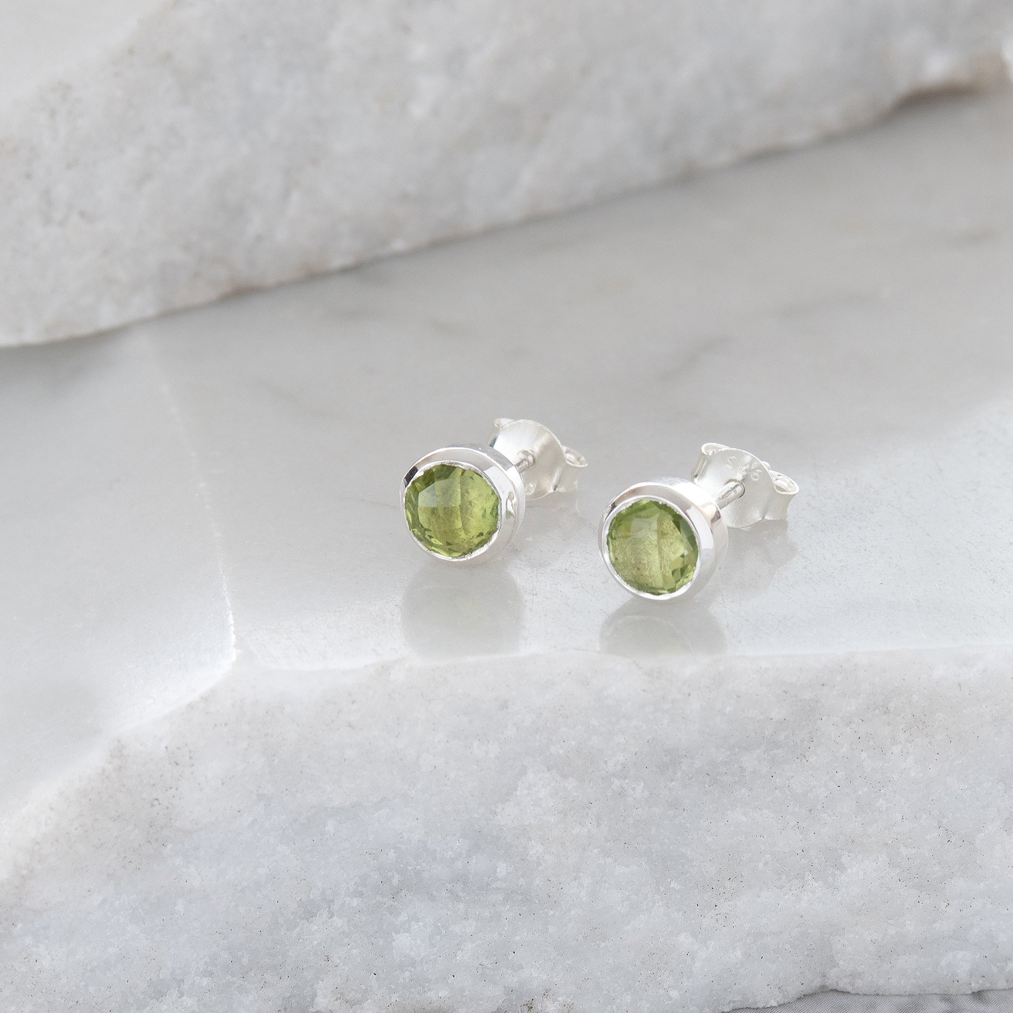 Birthstone Stud Earrings August: Peridot and Sterling Silver