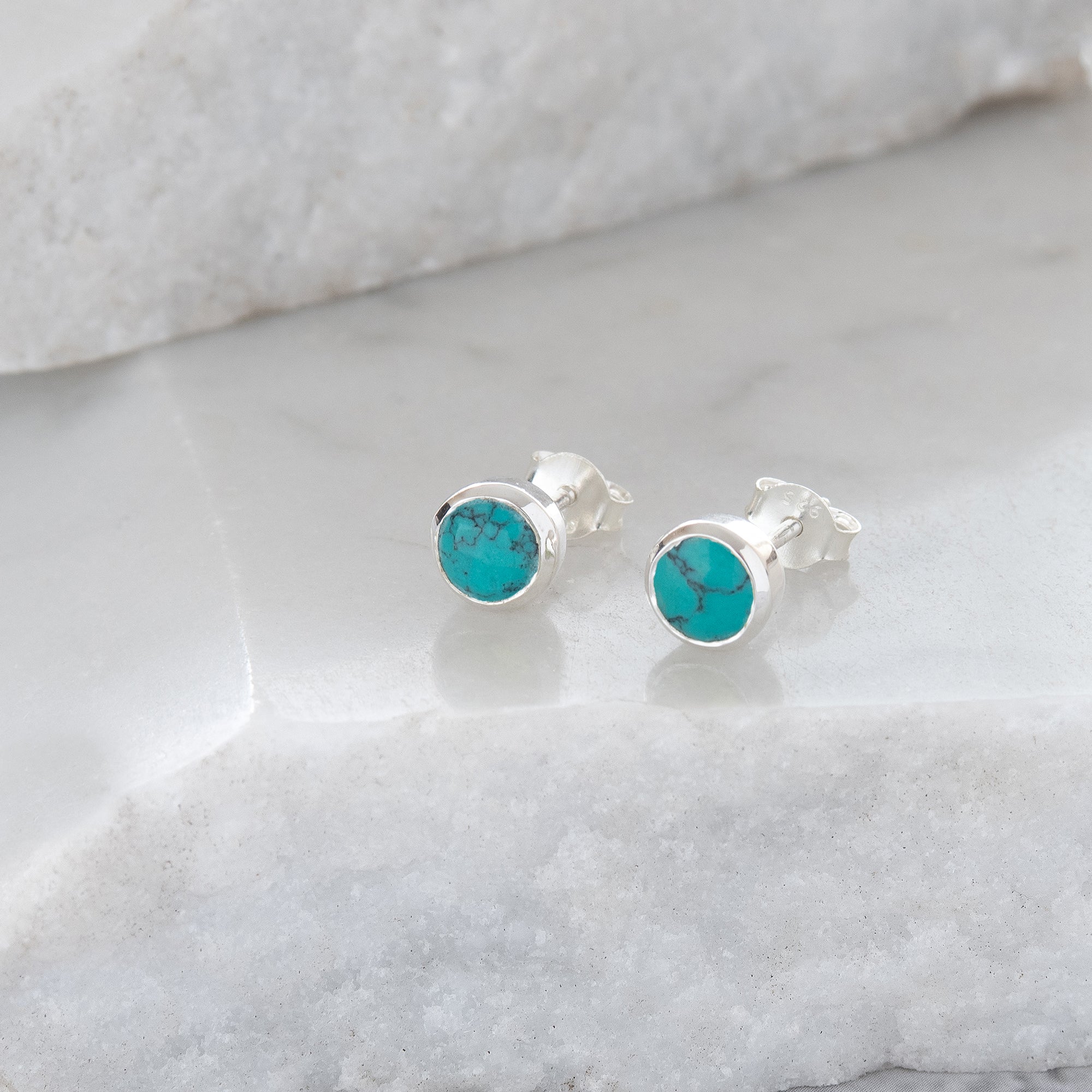 Birthstone Stud Earrings December: Turquoise and Sterling Silver