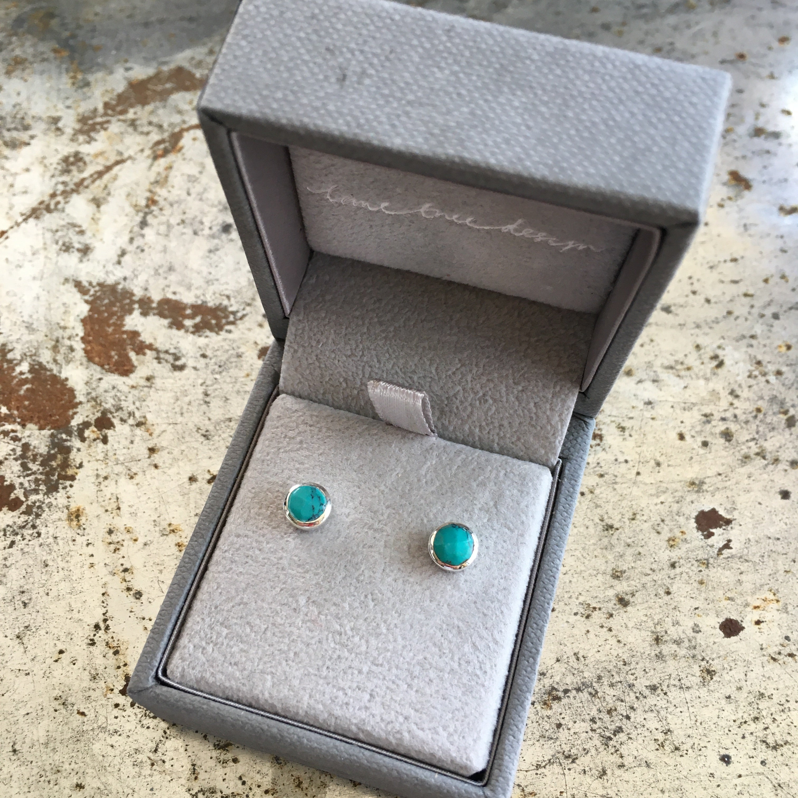 Birthstone Stud Earrings December: Turquoise and Sterling Silver