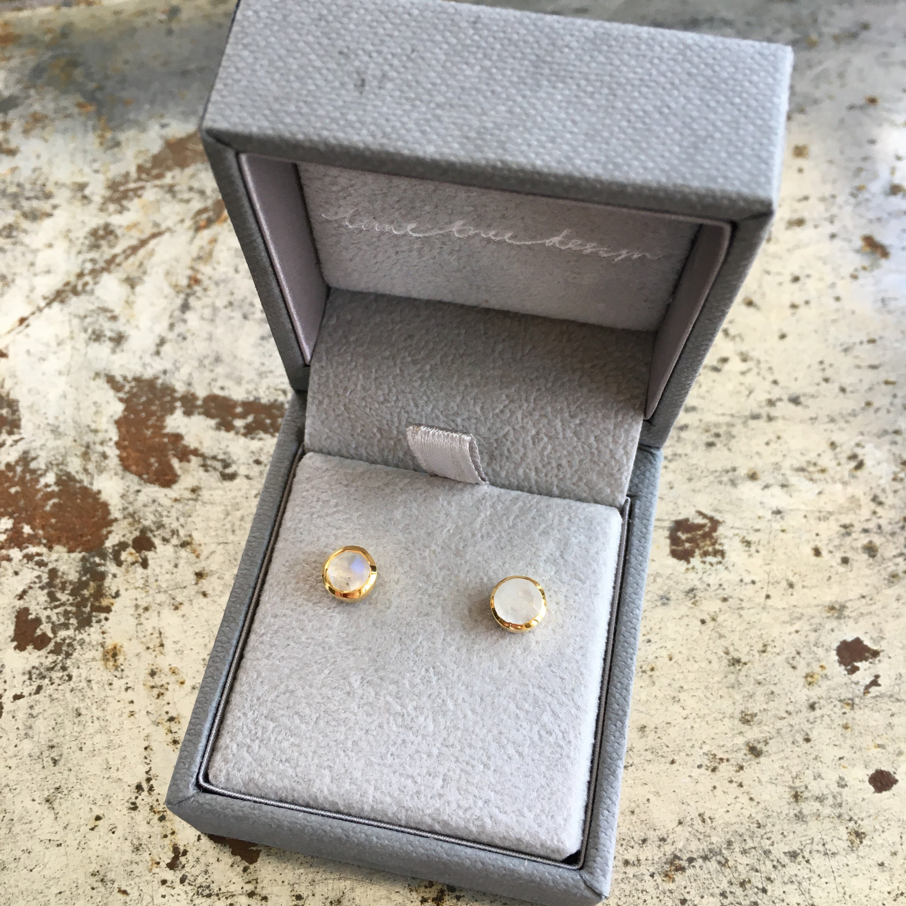 Birthstone Stud Earrings June: Moonstone and Gold Vermeil