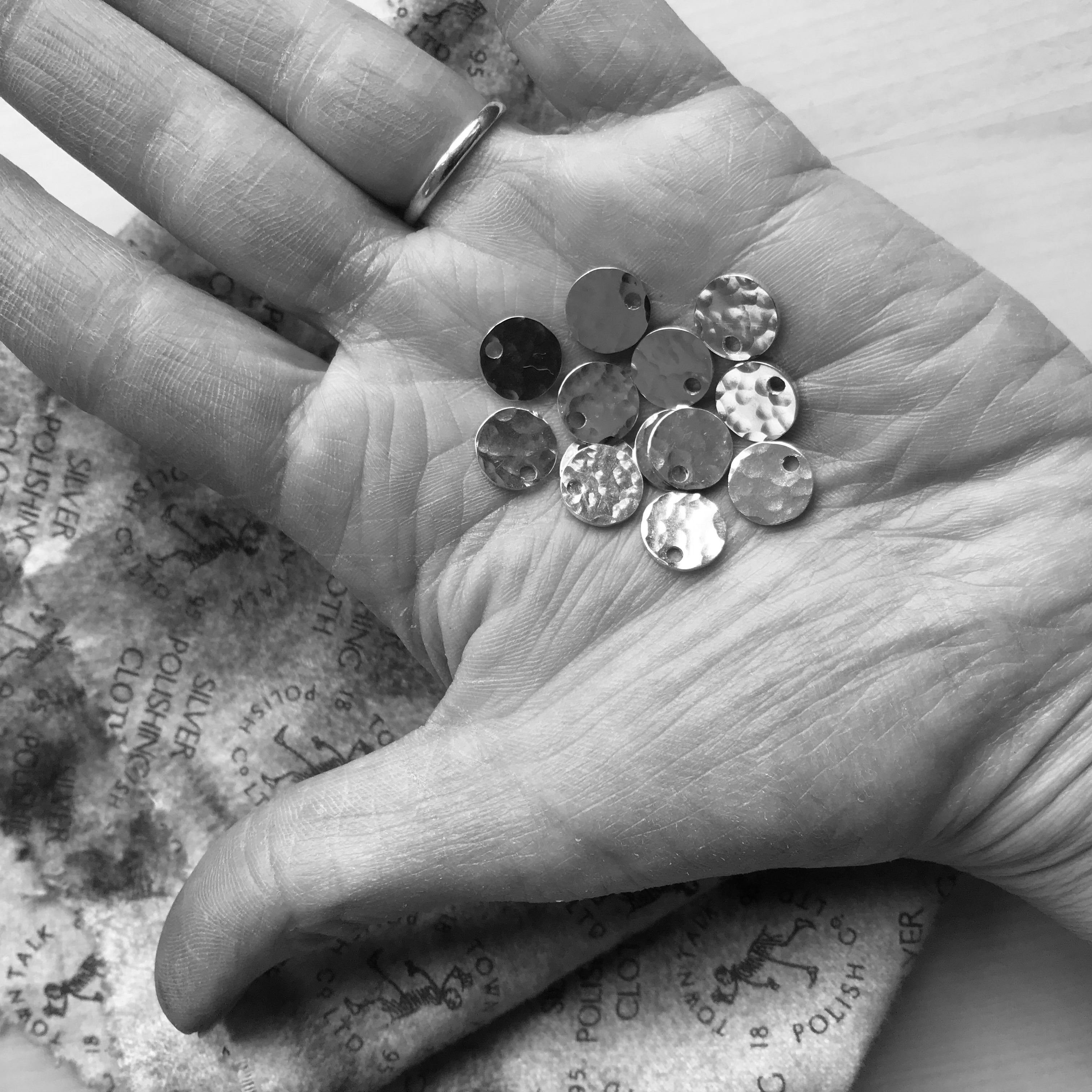 Half Hoop Earrings with Hammered Gold Vermeil Disc