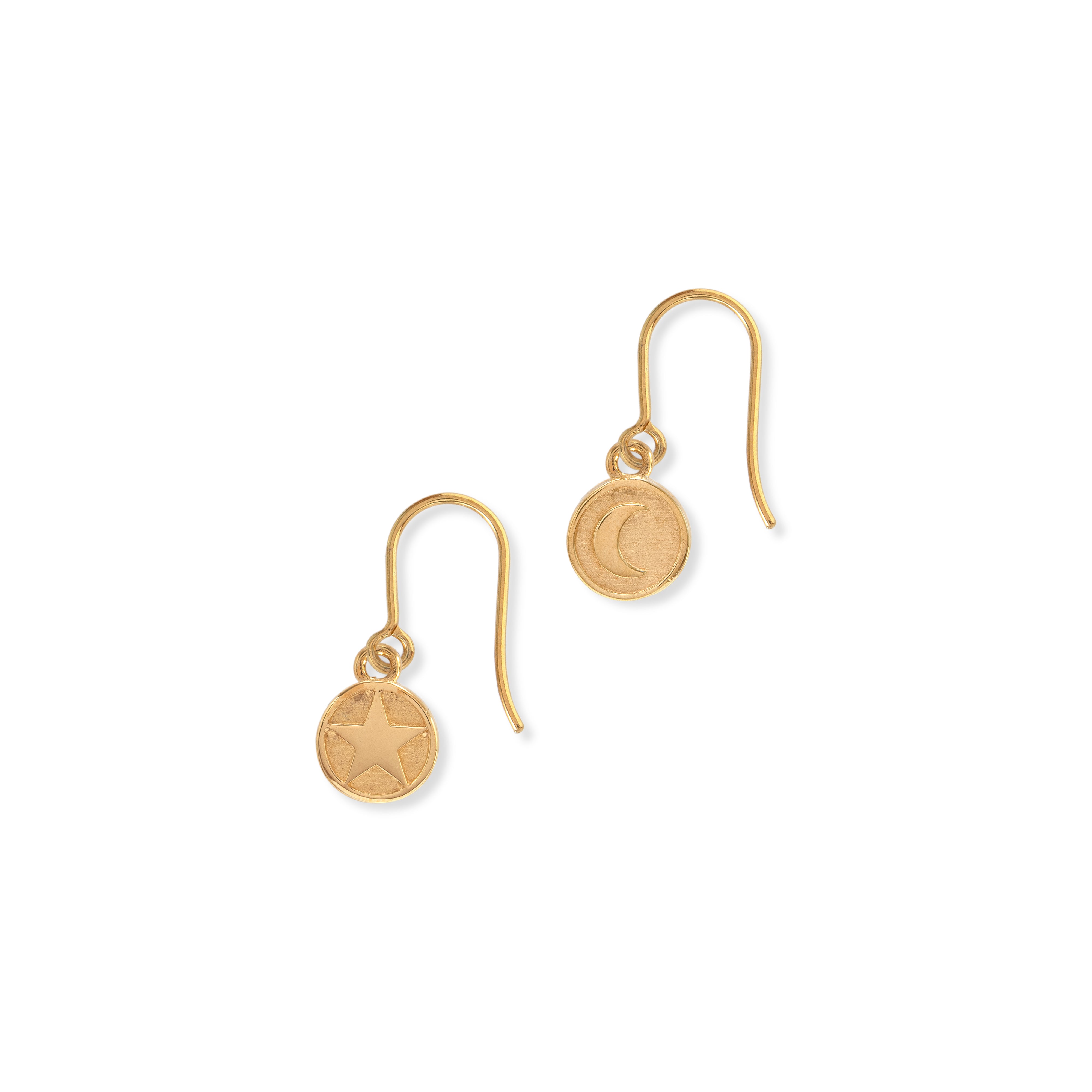 gold vermeil moon and star medallion hook earrings 