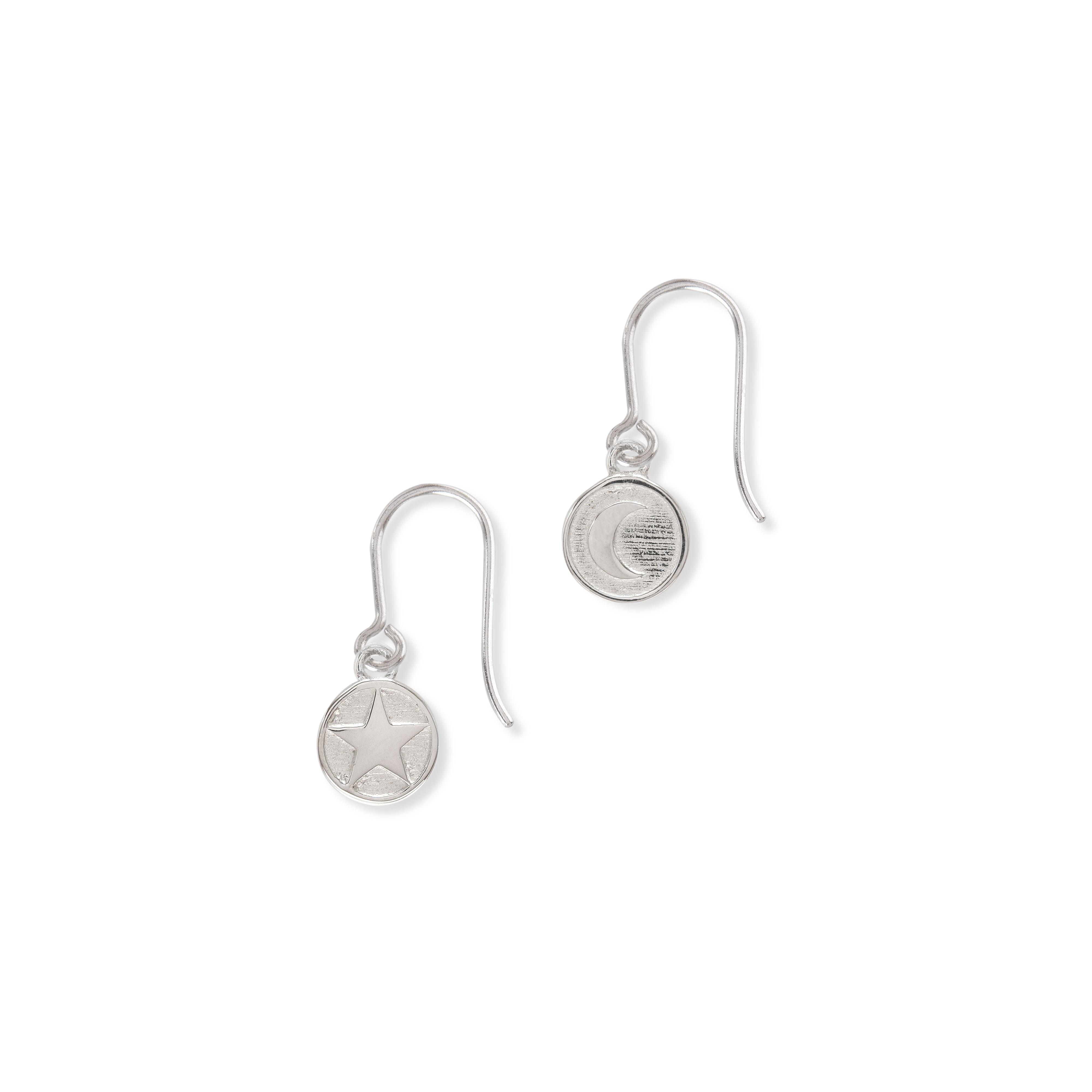 silver moon and star medallion hook earrings
