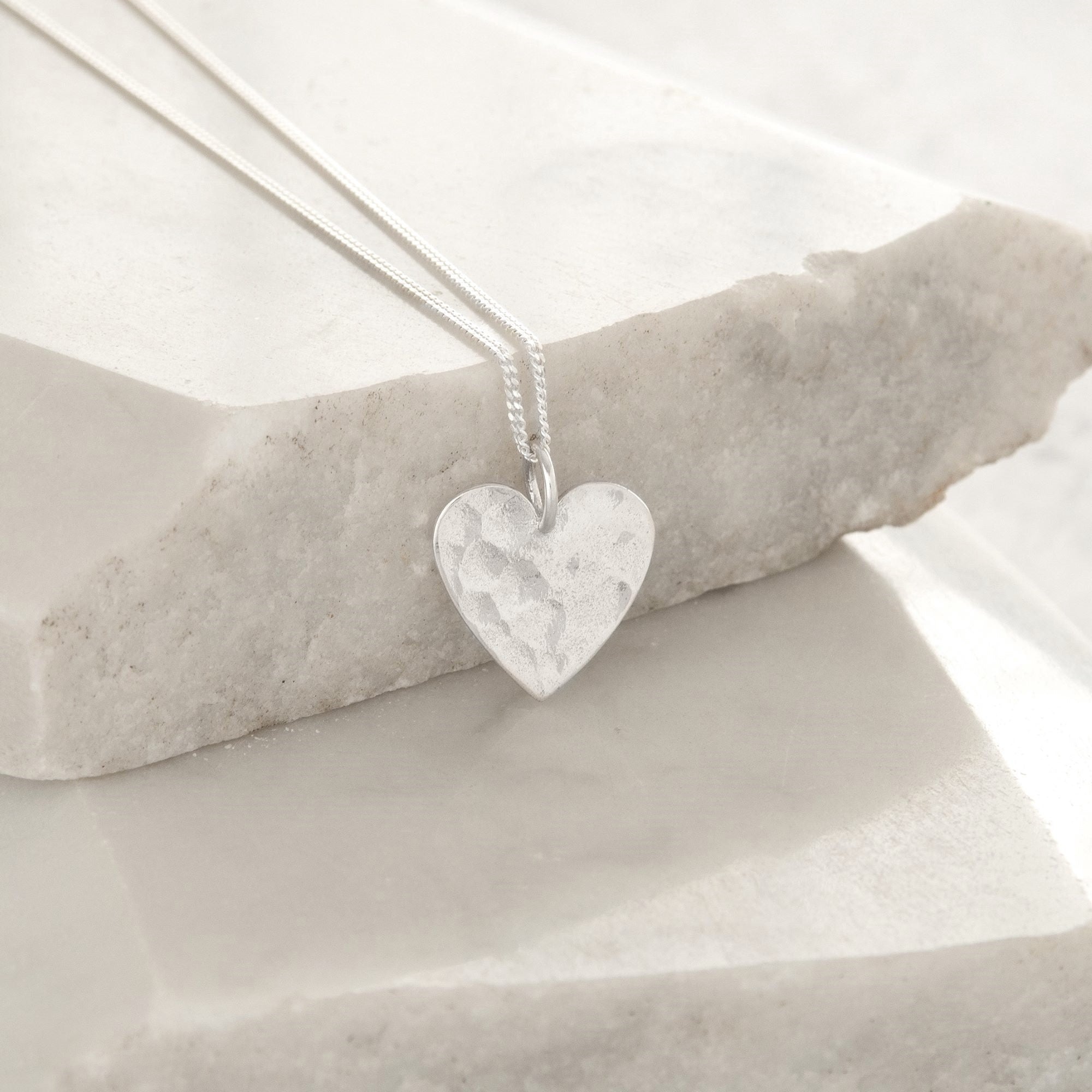 Hammered Heart Pendant Necklace Sterling Silver