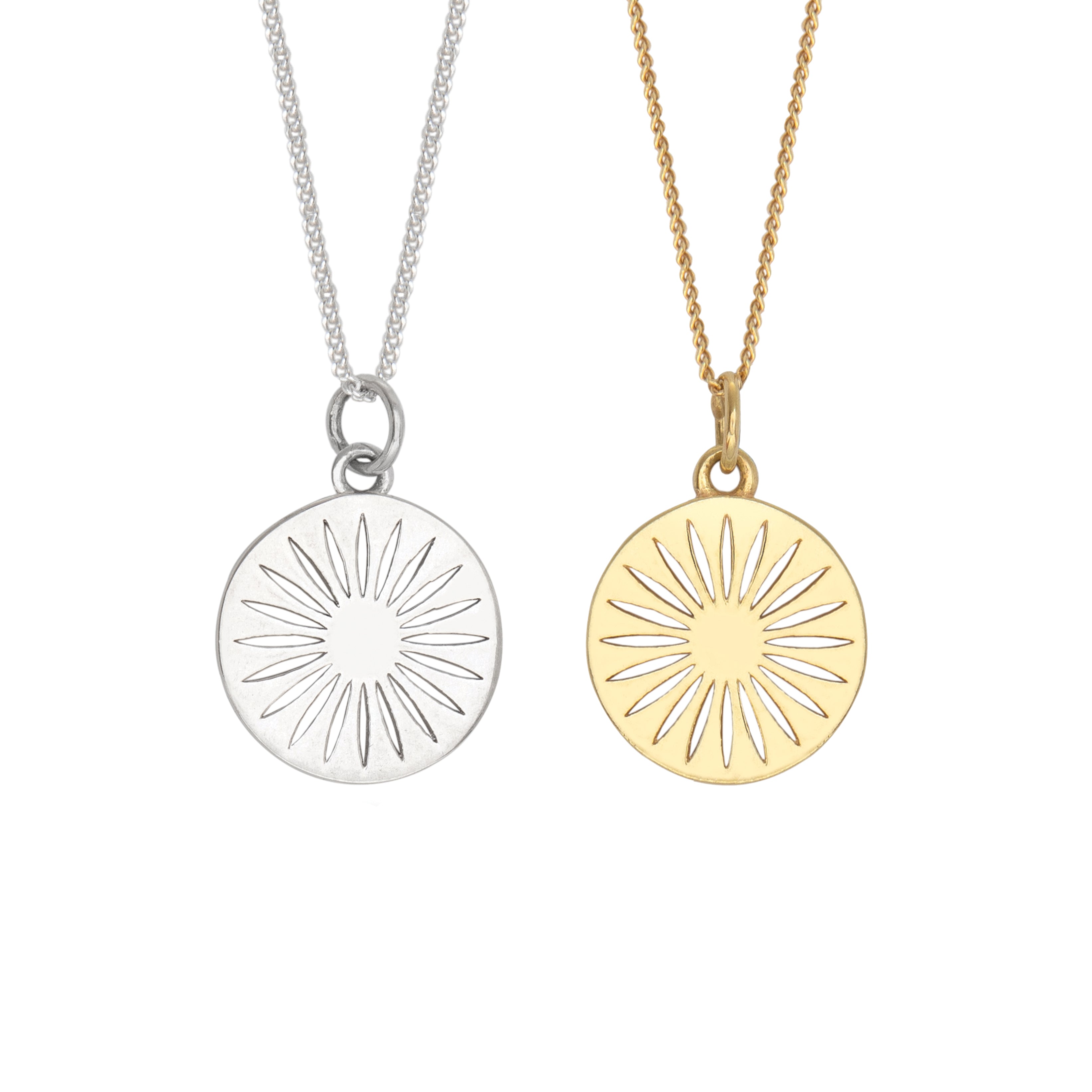 Daisy token necklace pendant in gold and silver